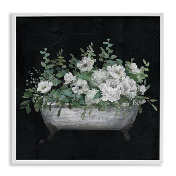 Stupell Industries French Country Rustic Floral Bathtub White Framed Giclee Art, 12 x 12, by Nan