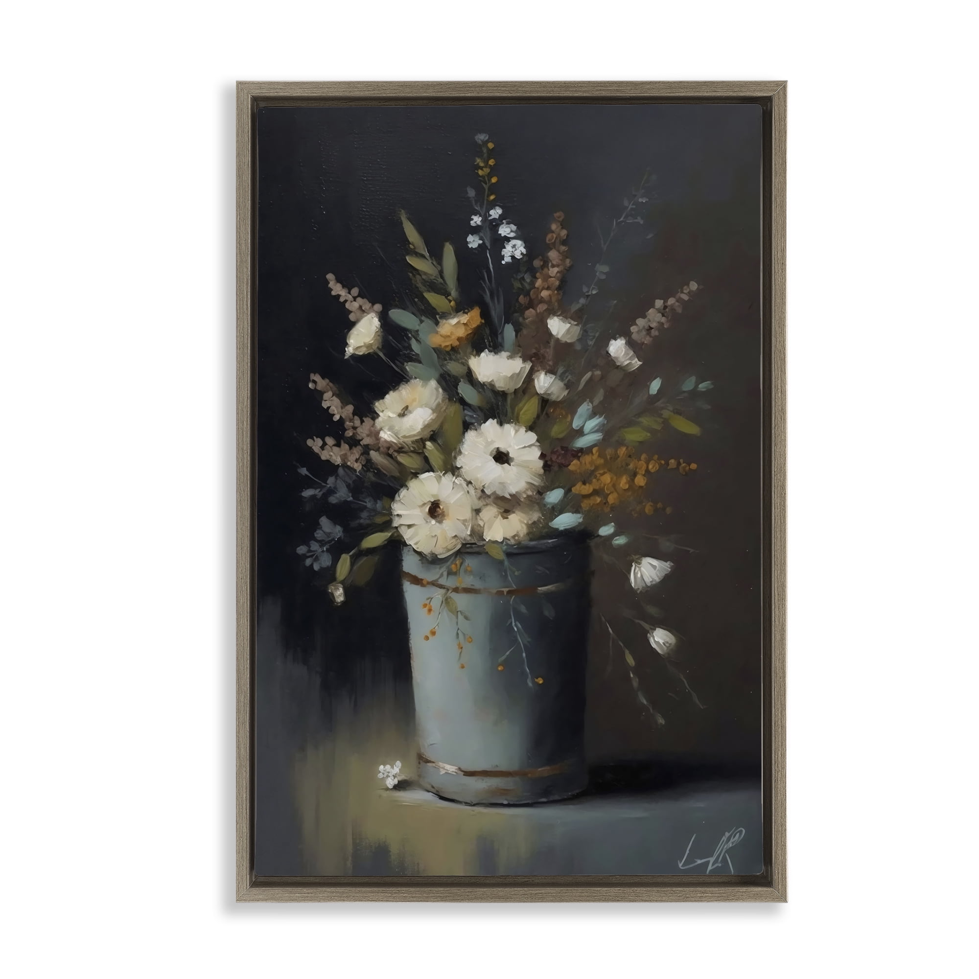 Stupell Industries Rustic Floral Bouquet Bucket Brown Framed Floater Canvas Wall Art, design by Creative Studio