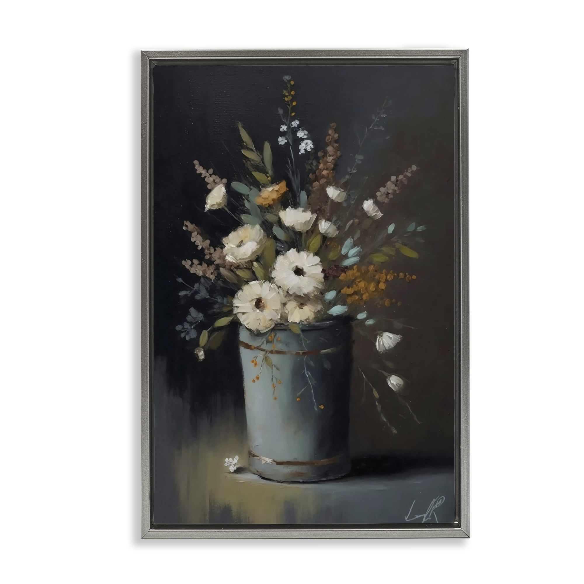 Stupell Industries Rustic Floral Bouquet Bucket Gray Framed Floater Canvas Wall Art, design by Creative Studio
