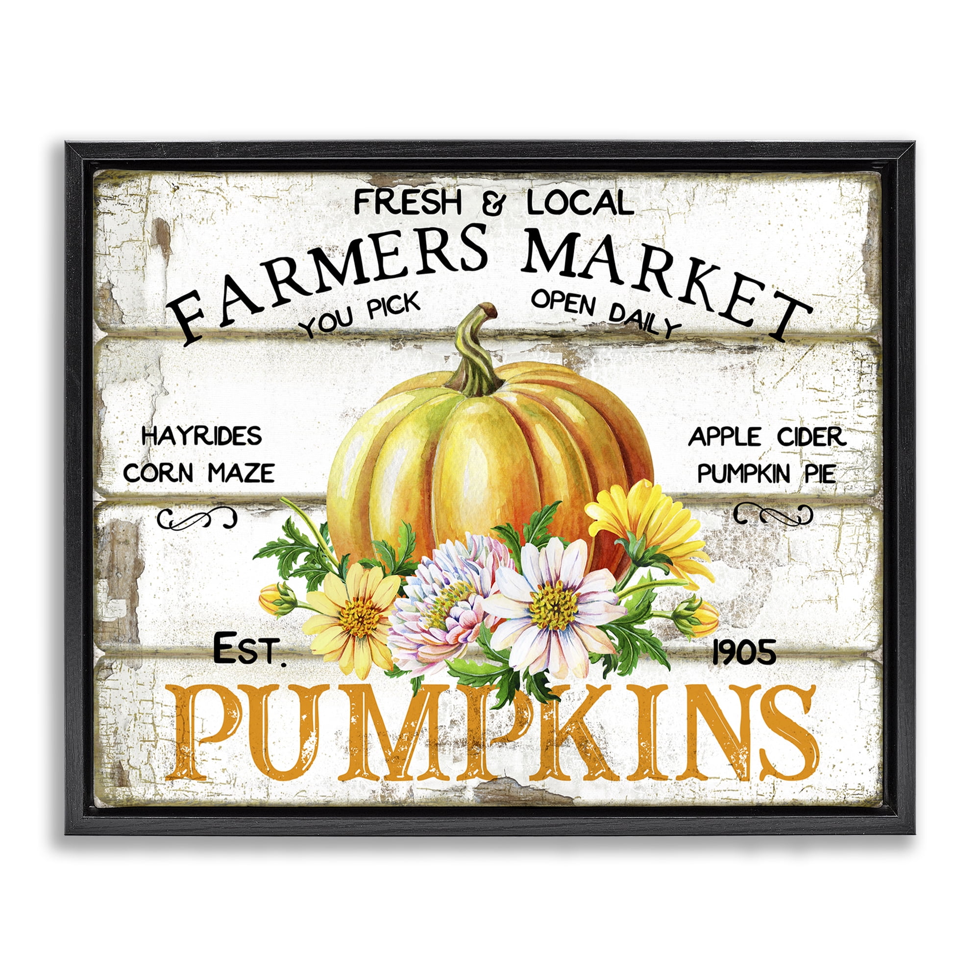 Stupell Industries Rustic & Floral Farm Market Holiday Painting Black Floater Framed Canvas Art Prints Wall Art, 21 x 17