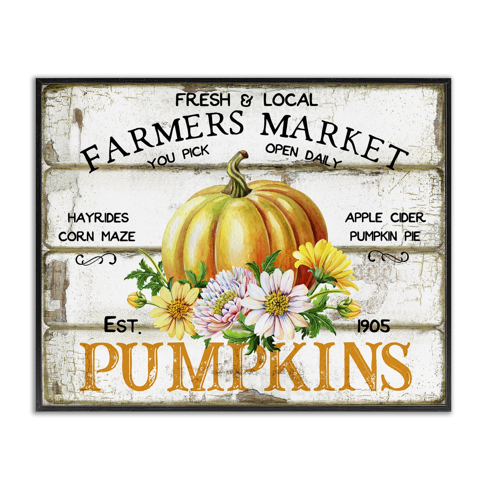 Stupell Industries Rustic & Floral Farm Market Holiday Painting Black Framed Art Prints Wall Art, 14 x 11