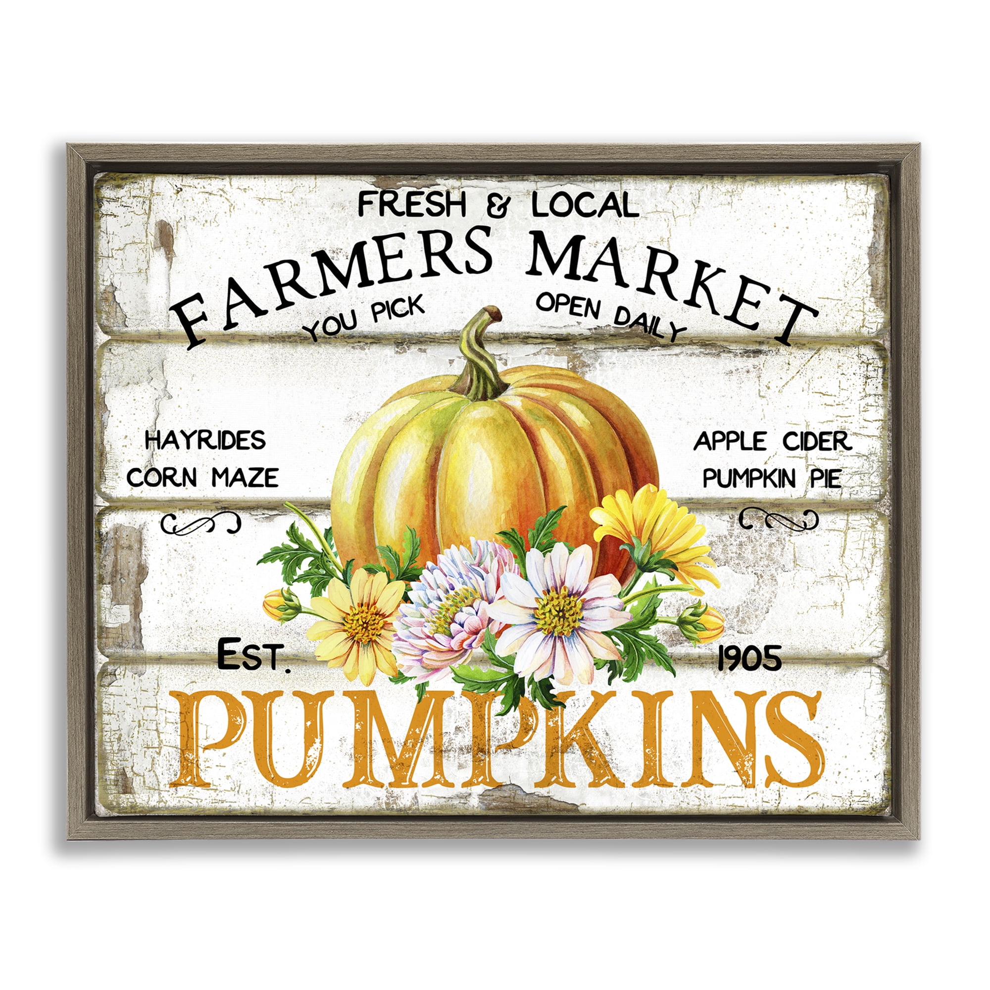 Stupell Industries Rustic & Floral Farm Market Holiday Painting Brown Floater Framed Canvas Art Prints Wall Art, 21 x 17