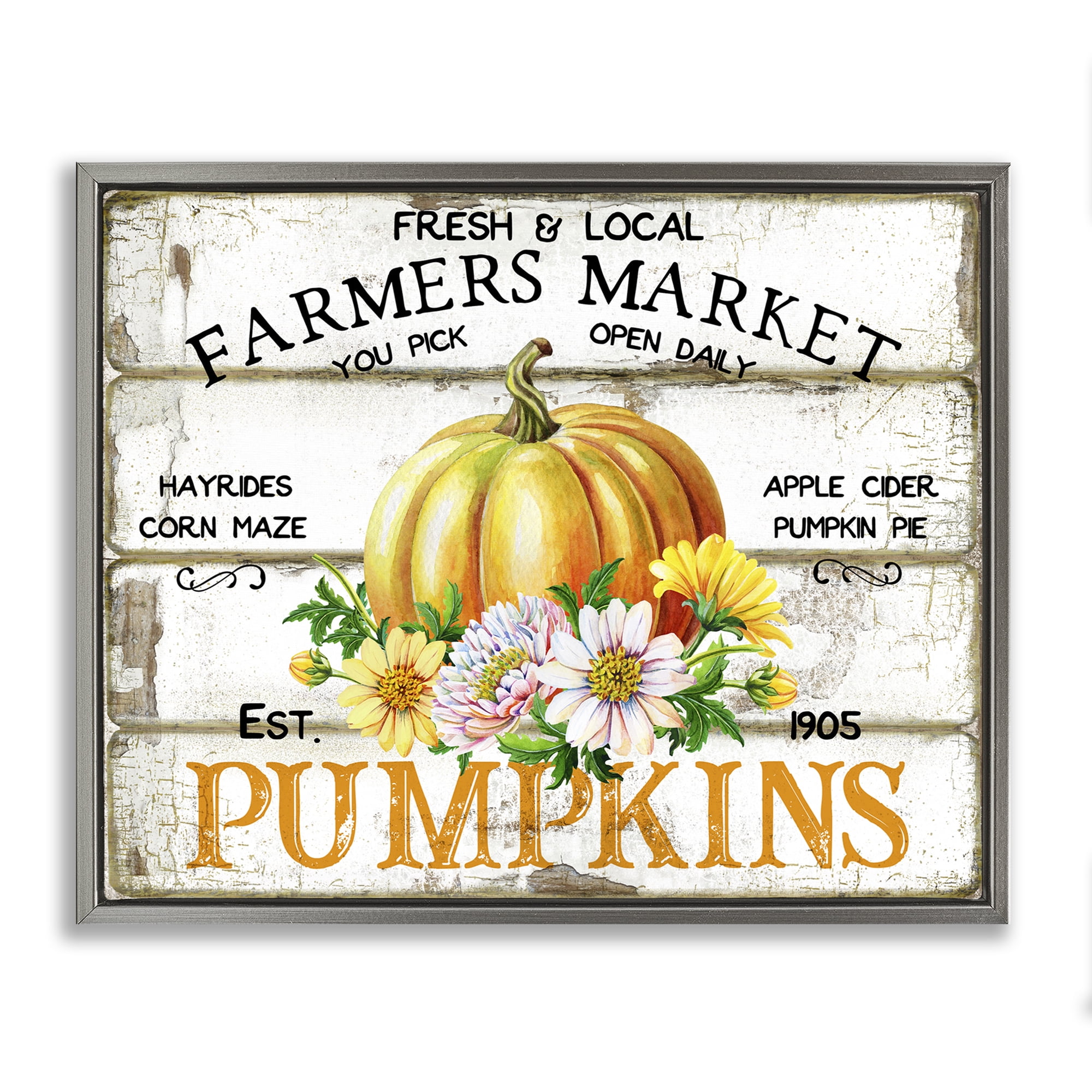 Stupell Industries Rustic & Floral Farm Market Holiday Painting Gray Floater Framed Canvas Art Prints Wall Art, 31 x 25