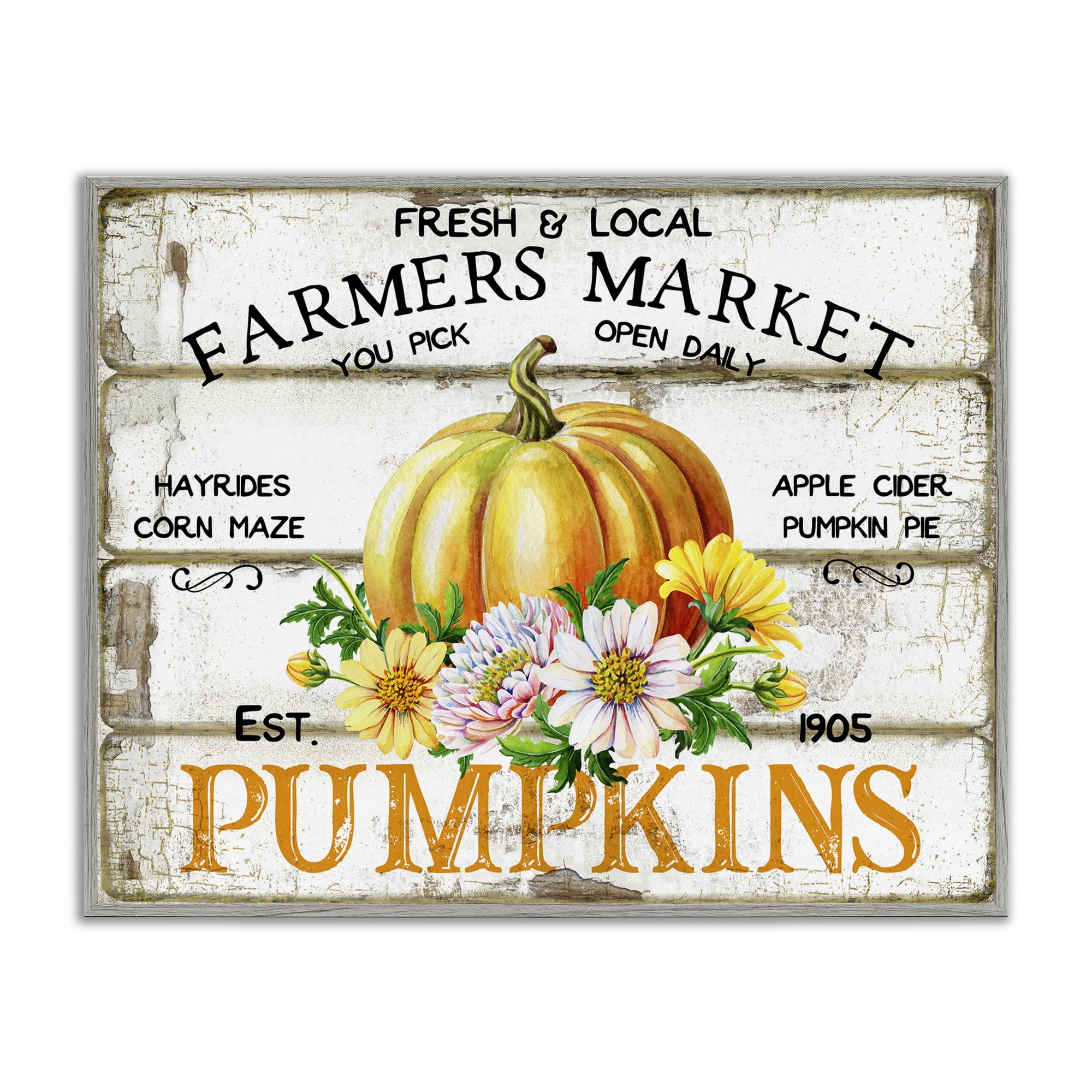Stupell Industries Rustic & Floral Farm Market Holiday Painting Gray Framed Art Prints Wall Art, 14 x 11