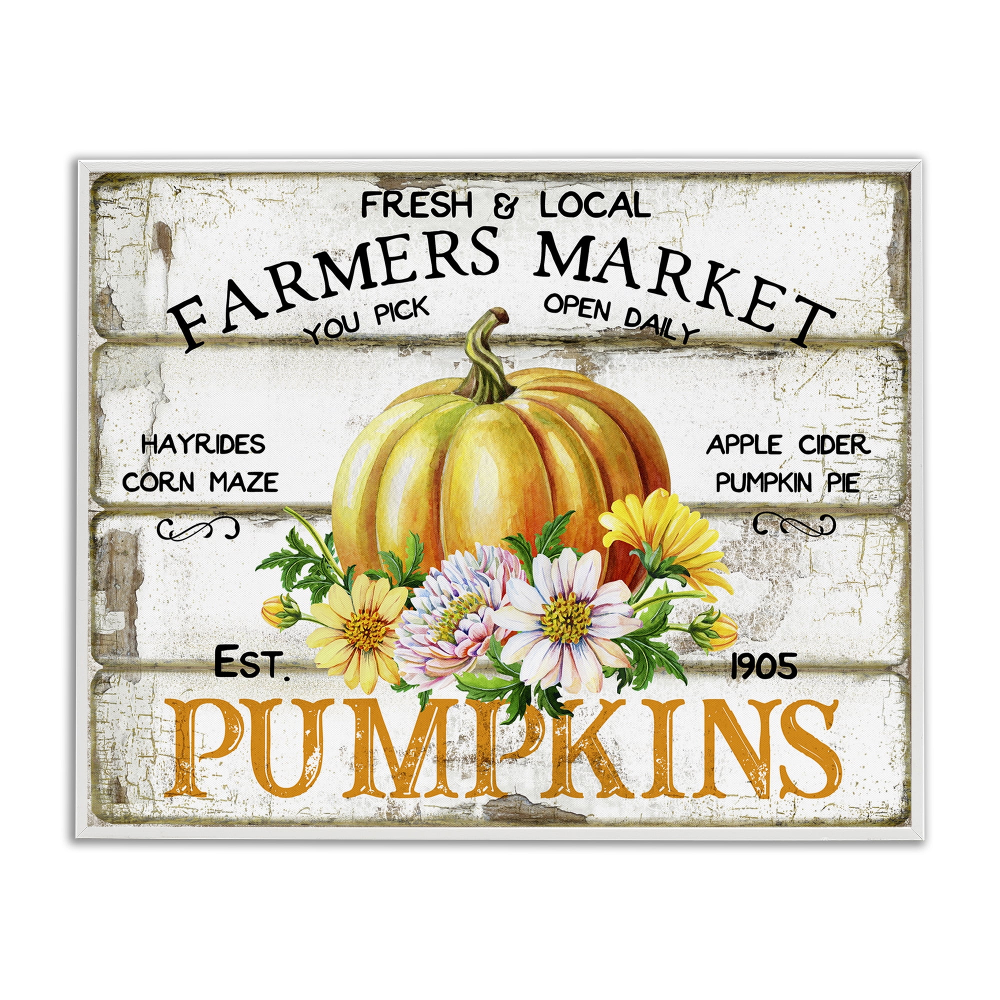 Stupell Industries Rustic & Floral Farm Market Holiday Painting White Framed Art Prints Wall Art, 30 x 24