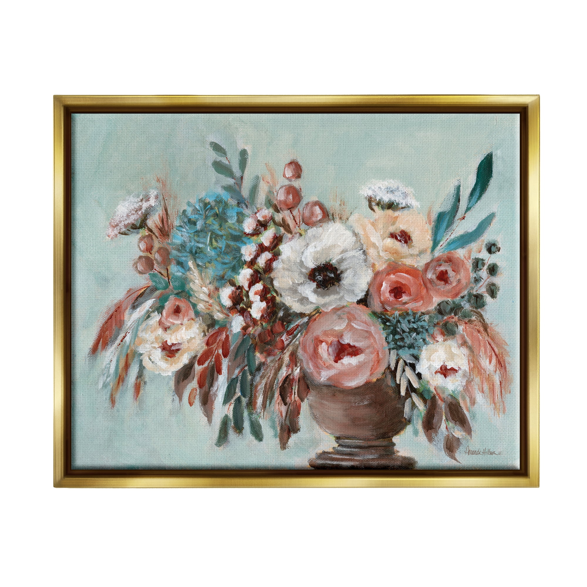 Stupell Industries Rustic Florals Painting Botanical & Floral Painting Gold Floater Framed Art Print Wall Art, 21 x 17