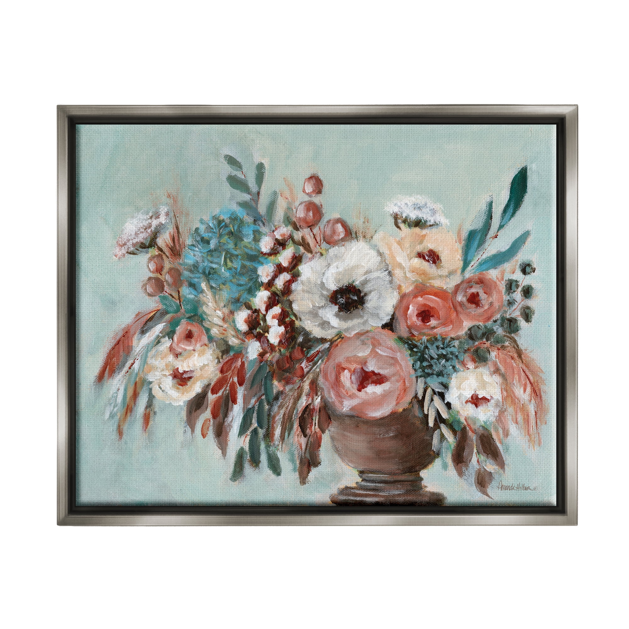 Stupell Industries Rustic Florals Painting Botanical & Floral Painting Gray Floater Framed Art Print Wall Art, 21 x 17
