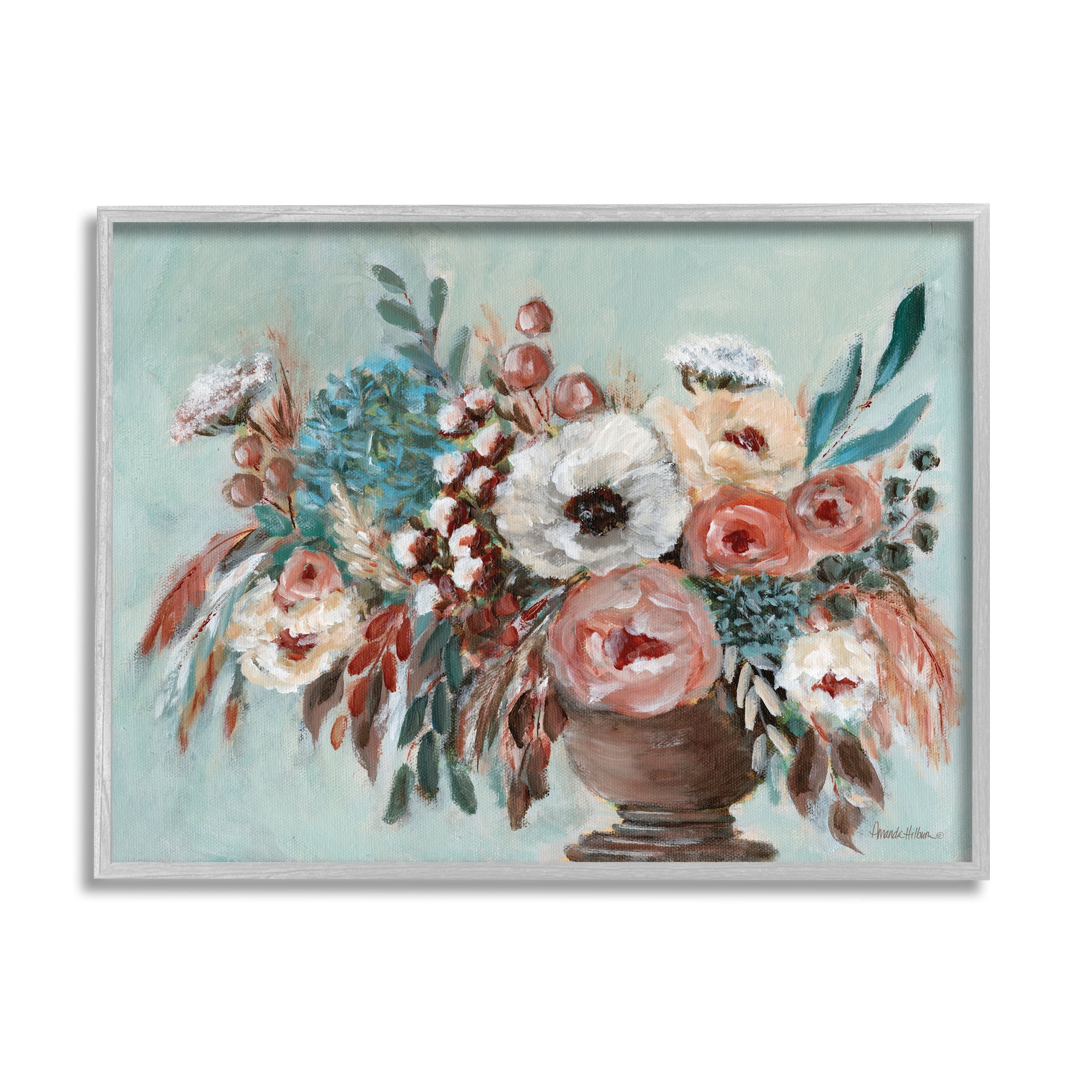 Stupell Industries Rustic Florals Painting Botanical & Floral Painting Gray Framed Art Print Wall Art, 14 x 11