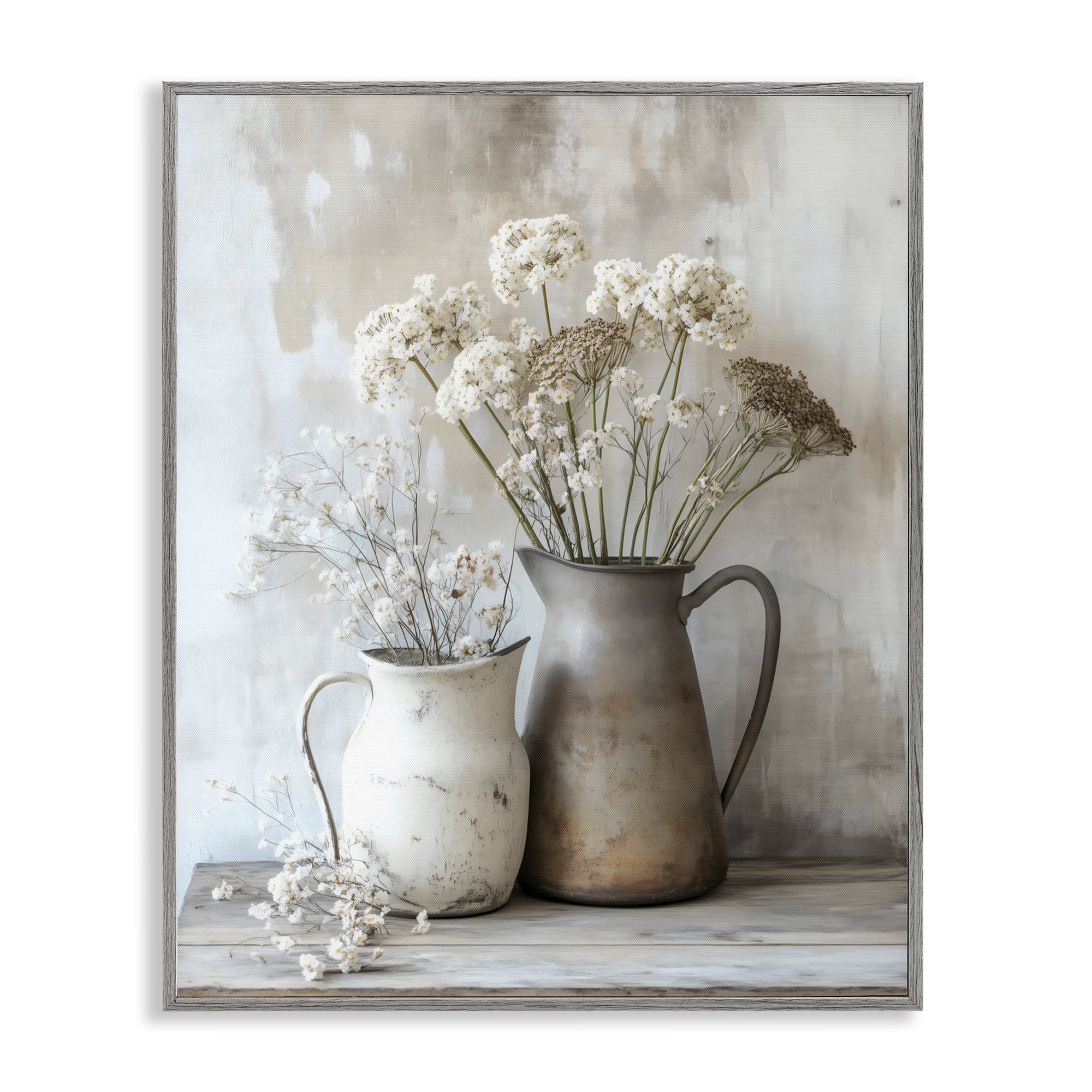 Stupell Industries Rustic Flower Arrangement in Pitchers Gray Framed Giclee Art, design by Creative Studio