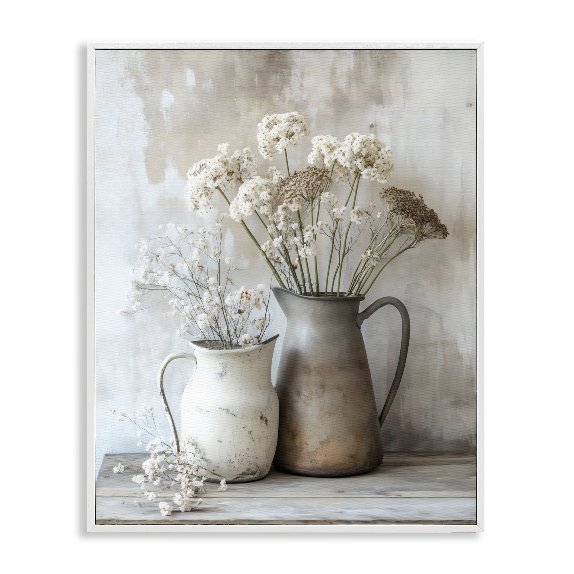 Stupell Industries Rustic Flower Arrangement in Pitchers White Framed Giclee Art, design by Creative Studio