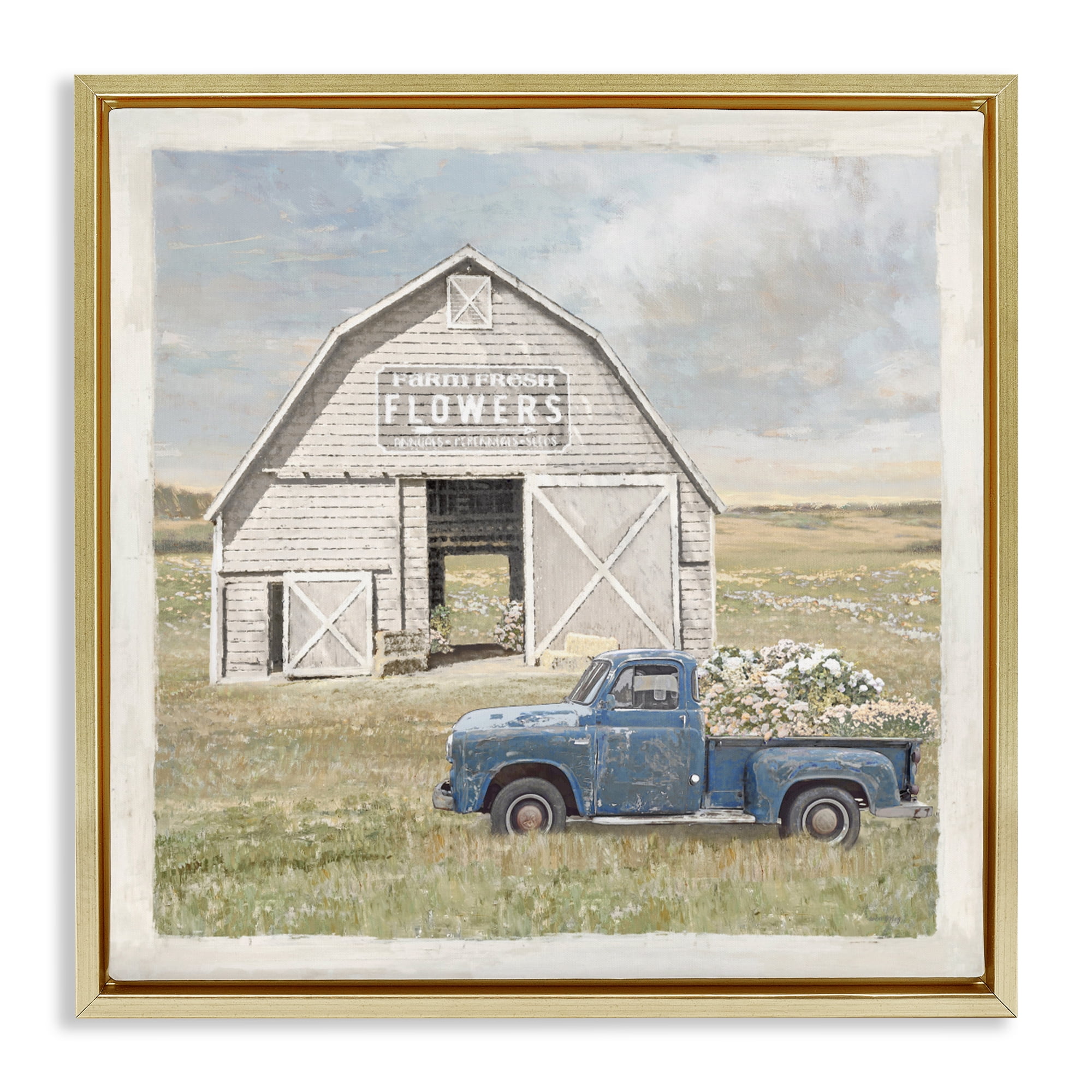 Stupell Industries Rustic Flower Barn Gold Framed Floater Canvas Wall Art, design by Amber Sterling
