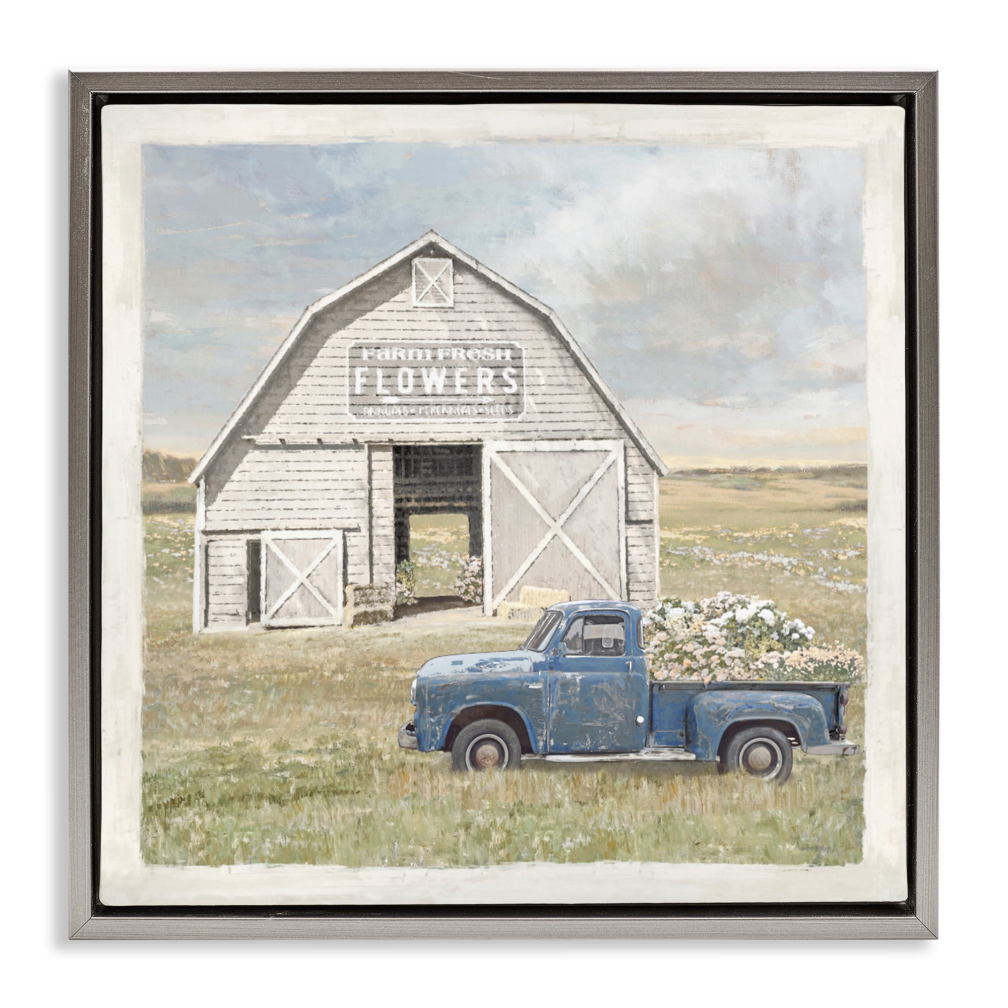 Stupell Industries Rustic Flower Barn Gray Framed Floater Canvas Wall Art, design by Amber Sterling