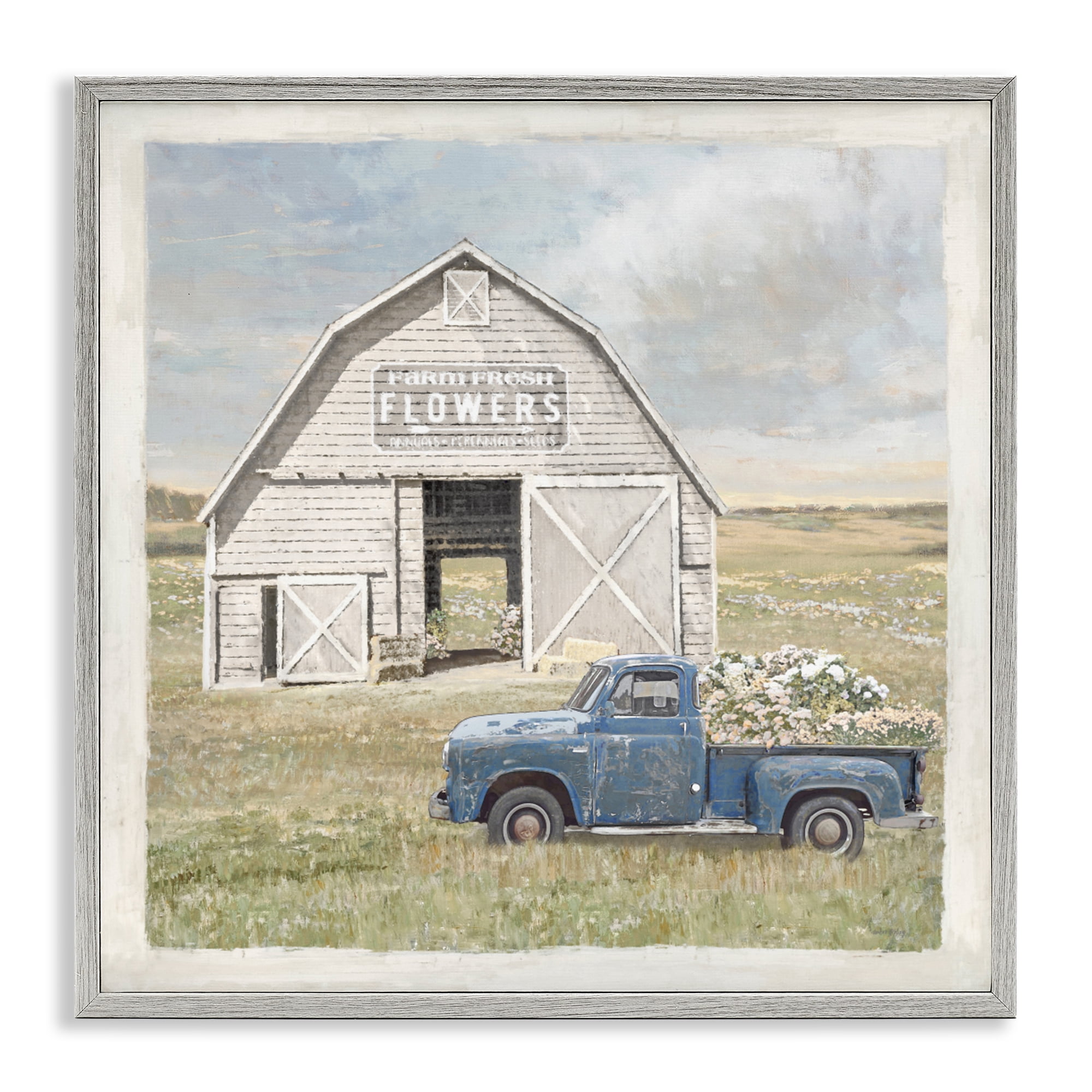 Stupell Industries Rustic Flower Barn Gray Framed Giclee Art, design by Amber Sterling