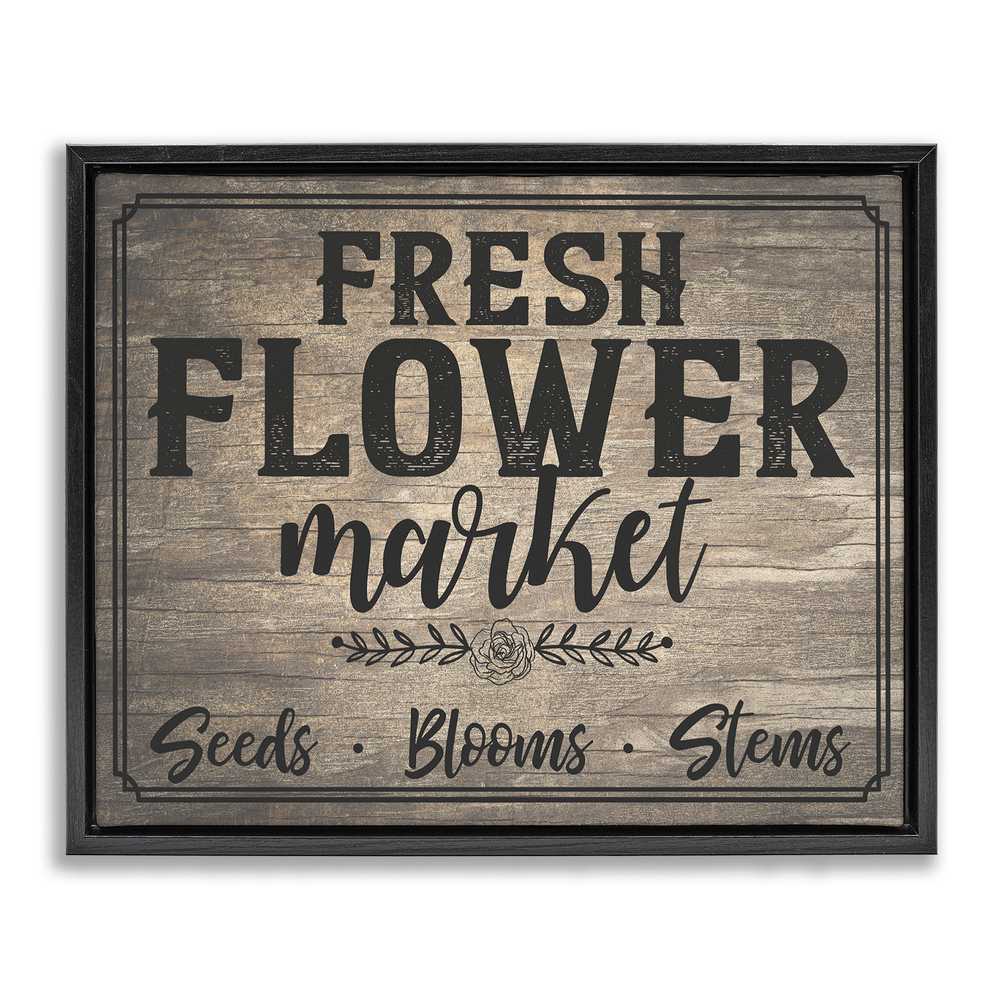 Stupell Industries Rustic Flower Market Text & Numbers Painting Black Floater Framed Canvas Art Print Wall Art, 31 x 25
