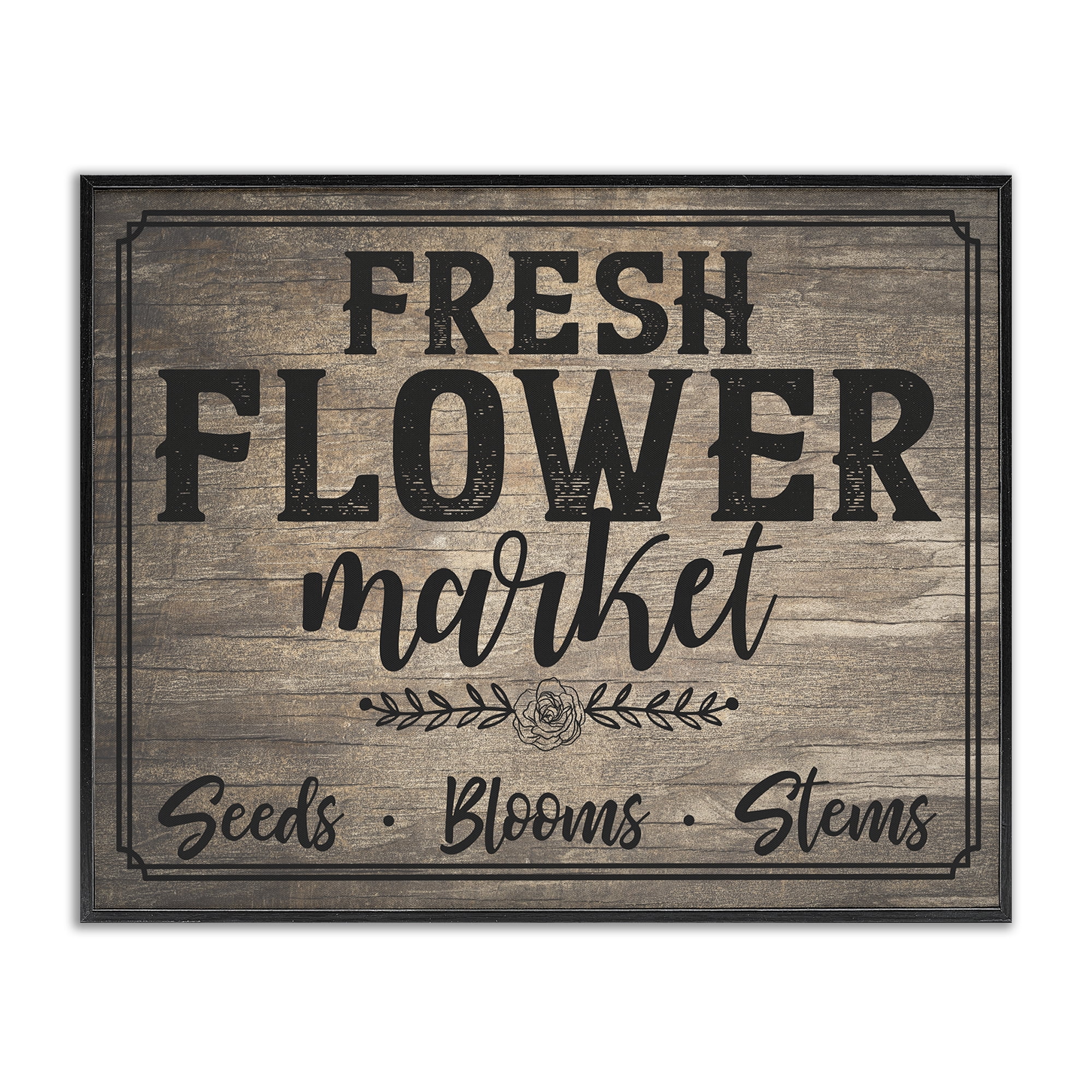 Stupell Industries Rustic Flower Market Text & Numbers Painting Black Framed Art Print Wall Art, 20 x 16