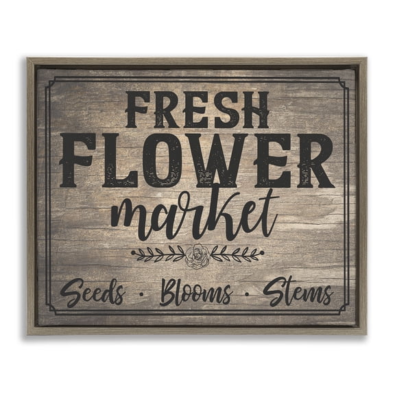 Stupell Industries Rustic Flower Market Text & Numbers Painting Brown Floater Framed Canvas Art Print Wall Art, 21 x 17