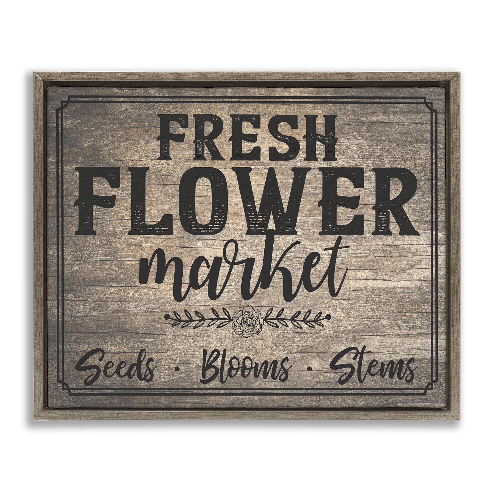 Stupell Industries Rustic Flower Market Text & Numbers Painting Brown Floater Framed Canvas Art Print Wall Art, 31 x 25