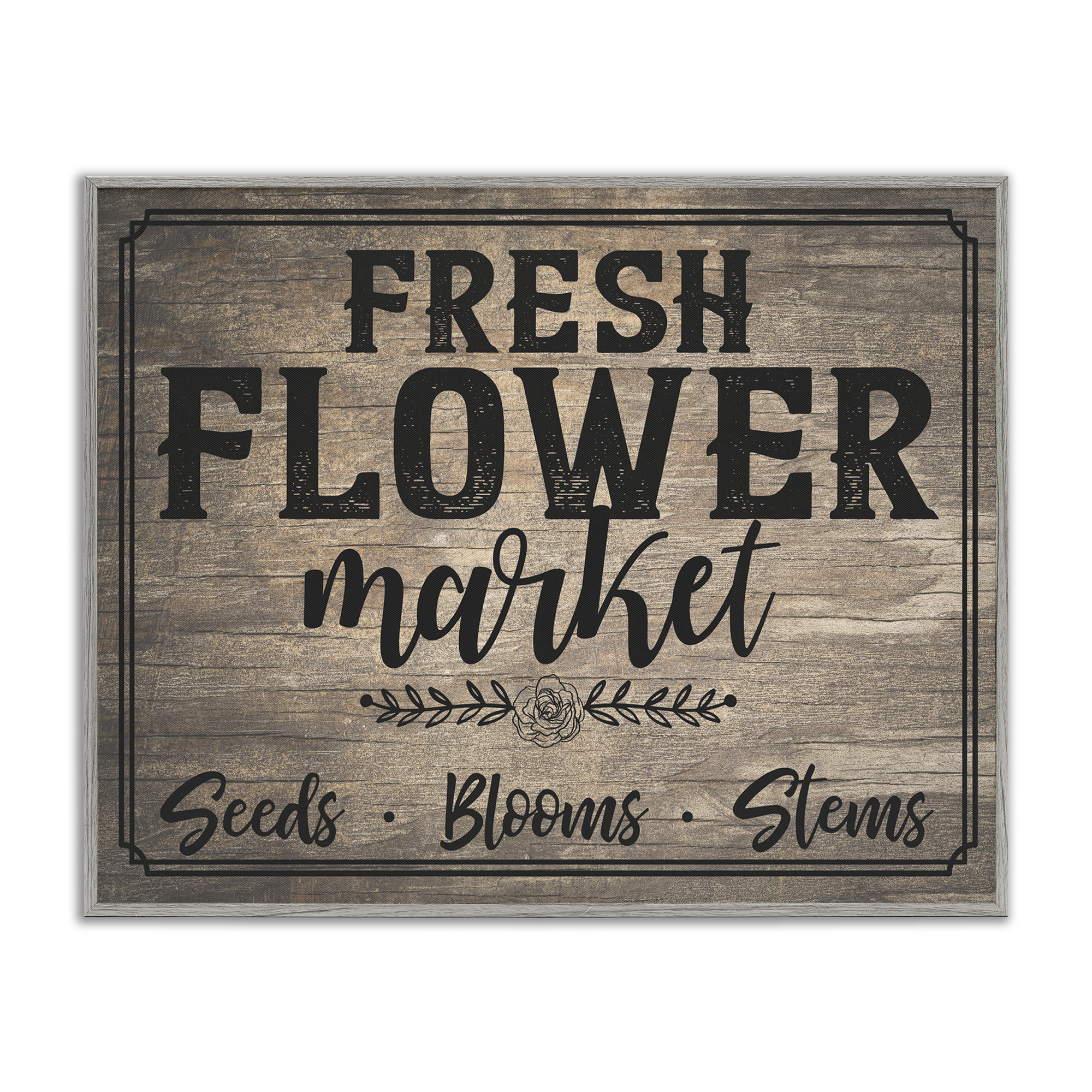 Stupell Industries Rustic Flower Market Text & Numbers Painting Gray Framed Art Print Wall Art, 14 x 11