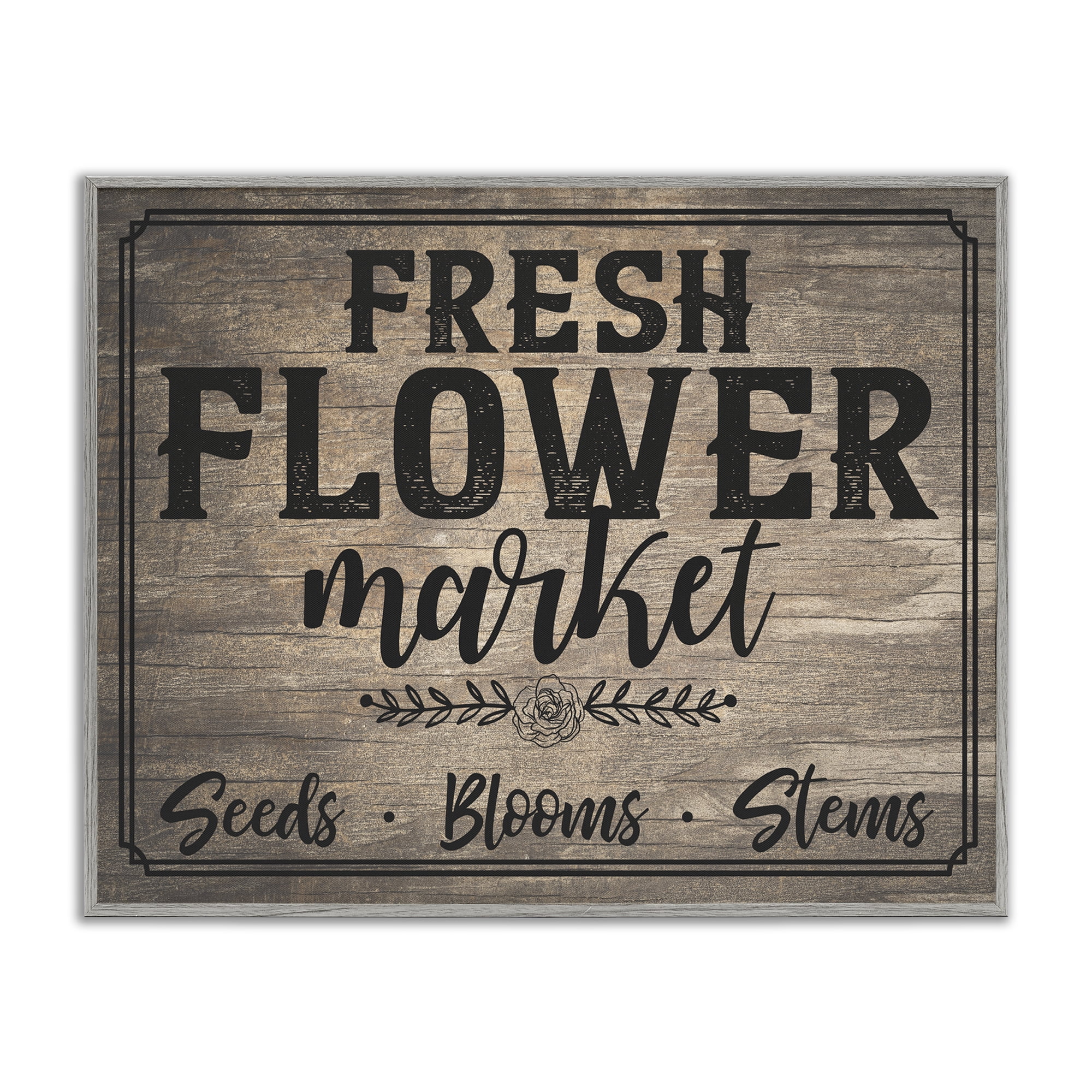 Stupell Industries Rustic Flower Market Text & Numbers Painting Gray Framed Art Print Wall Art, 20 x 16
