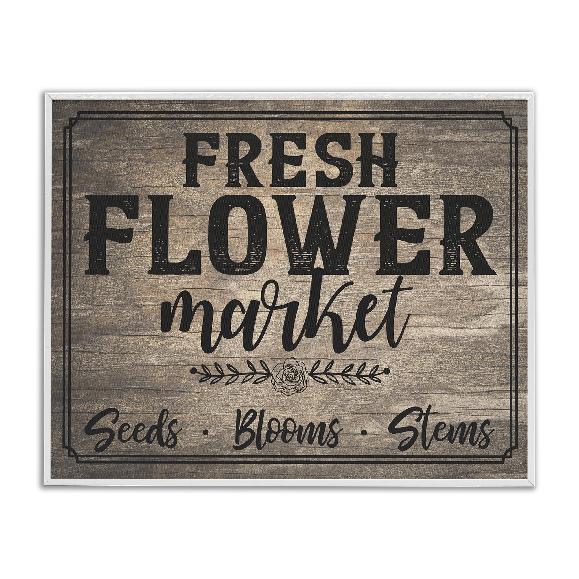 Stupell Industries Rustic Flower Market Text & Numbers Painting White Framed Art Print Wall Art, 14 x 11