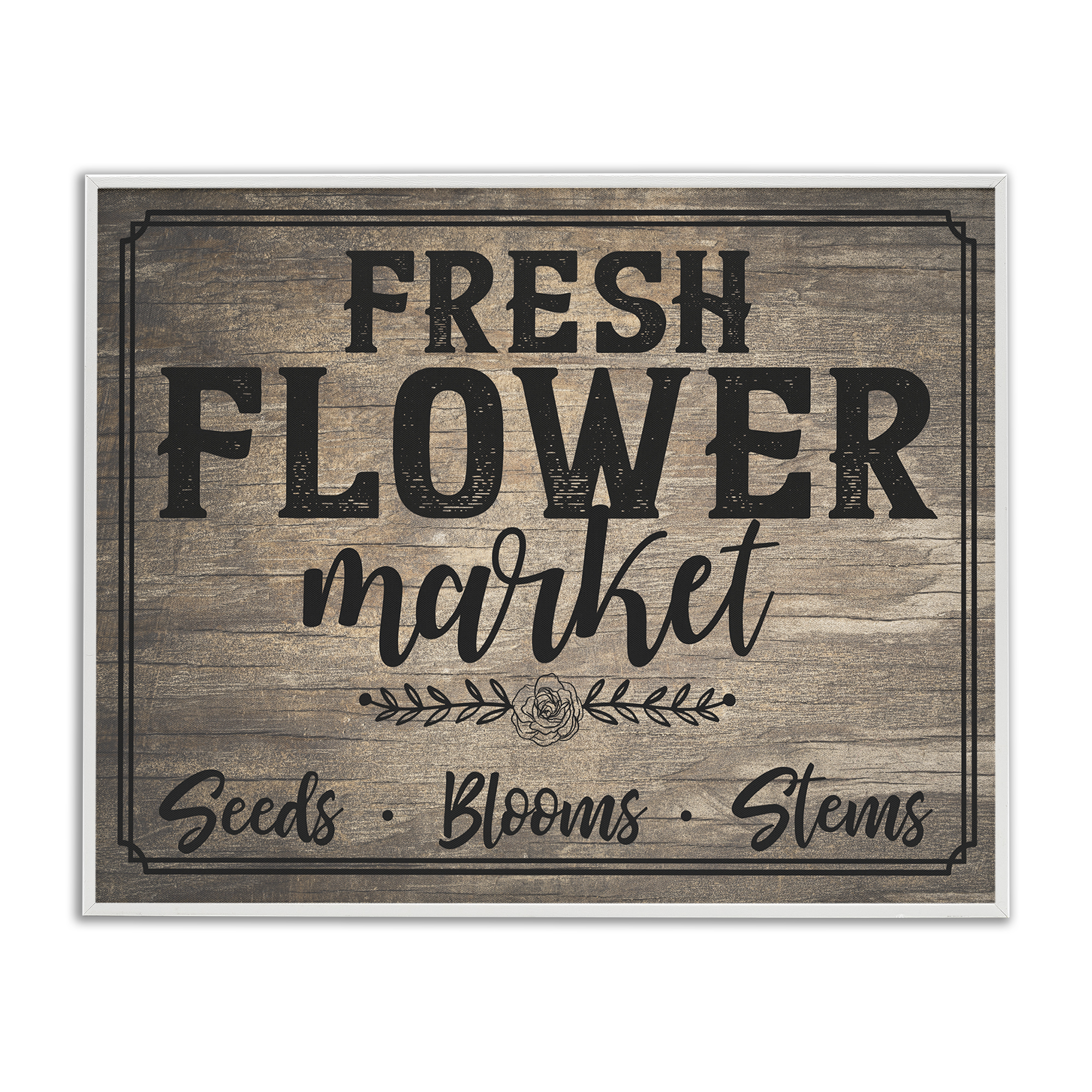 Stupell Industries Rustic Flower Market Text & Numbers Painting White Framed Art Print Wall Art, 20 x 16