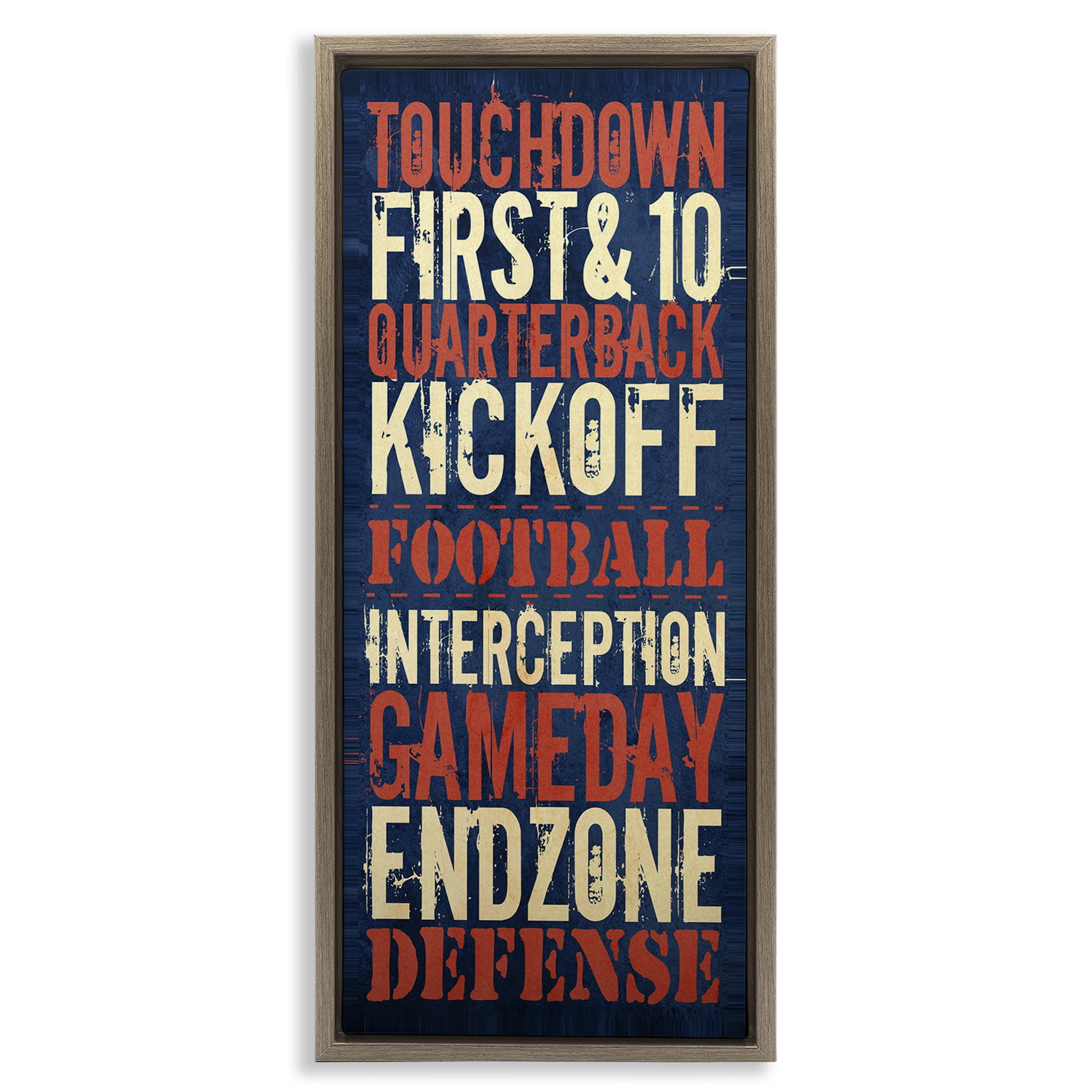 Stupell Industries Rustic Football Phrases Art for Kids Painting Brown Floater Framed Canvas Art Print Wall Art, 15 x 31