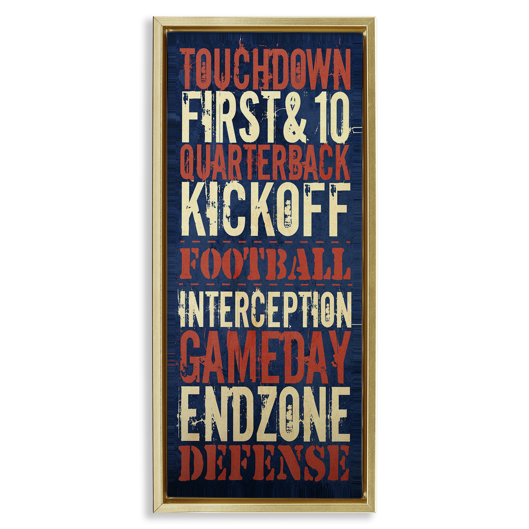 Stupell Industries Rustic Football Phrases Art for Kids Painting Gold Floater Framed Canvas Art Print Wall Art, 15 x 31