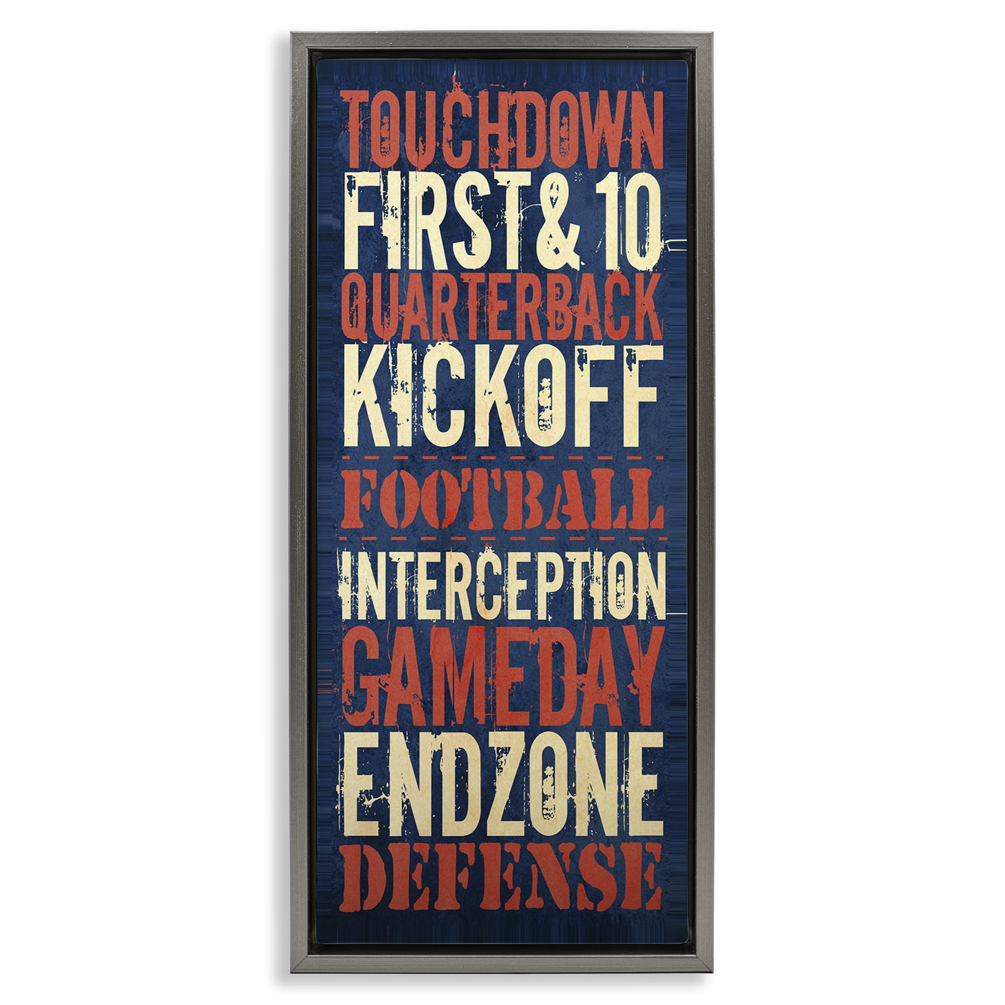 Stupell Industries Rustic Football Phrases Art for Kids Painting Gray Floater Framed Canvas Art Print Wall Art, 11 x 25