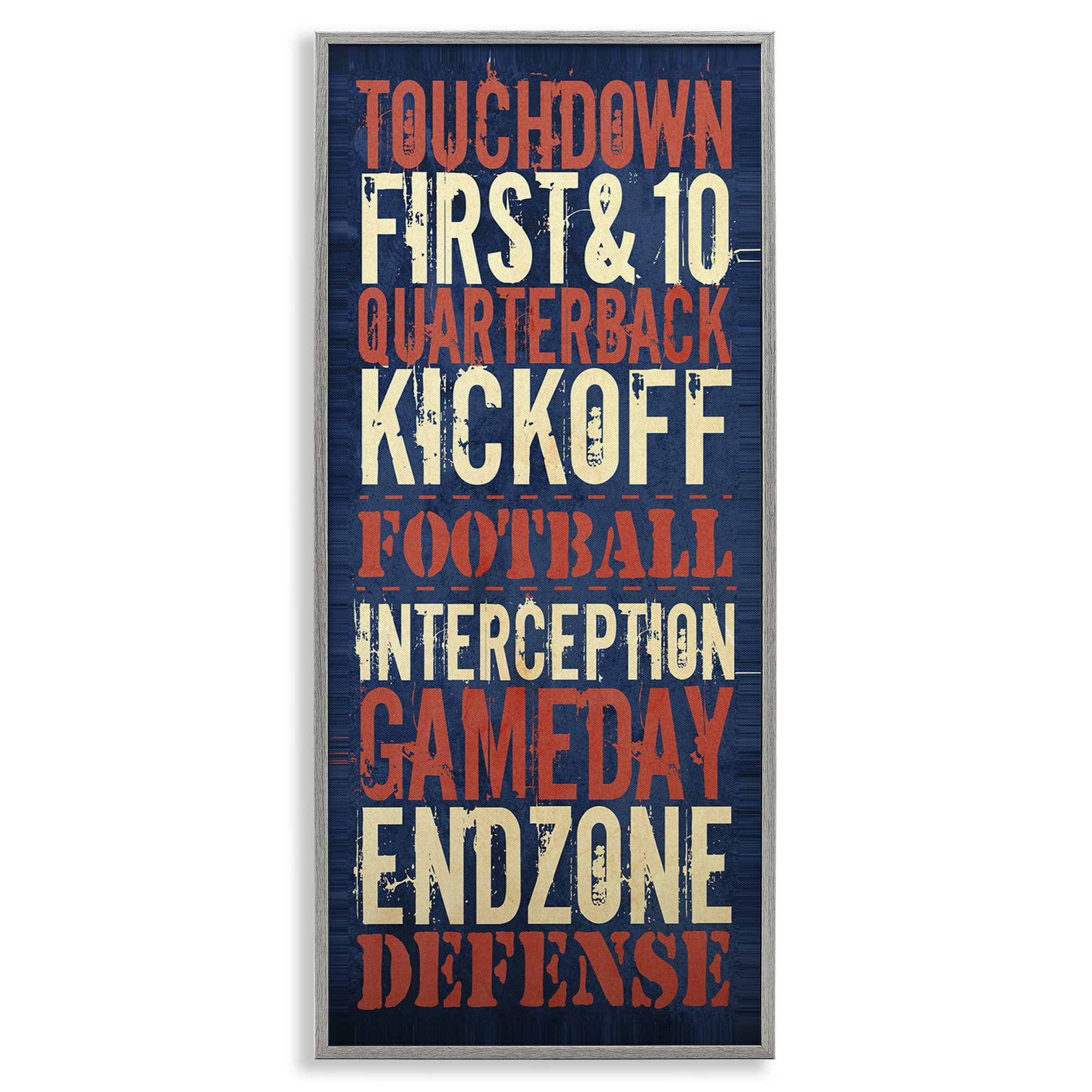 Stupell Industries Rustic Football Phrases Art for Kids Painting Gray Framed Art Print Wall Art, 10 x 24