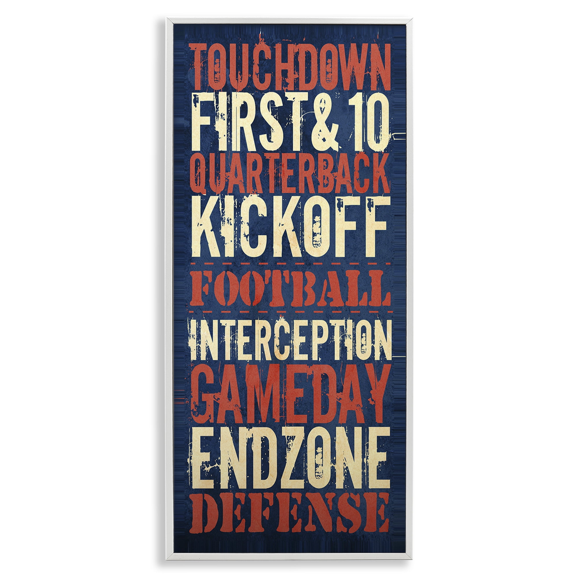 Stupell Industries Rustic Football Phrases Art for Kids Painting White Framed Art Print Wall Art, 13 x 30