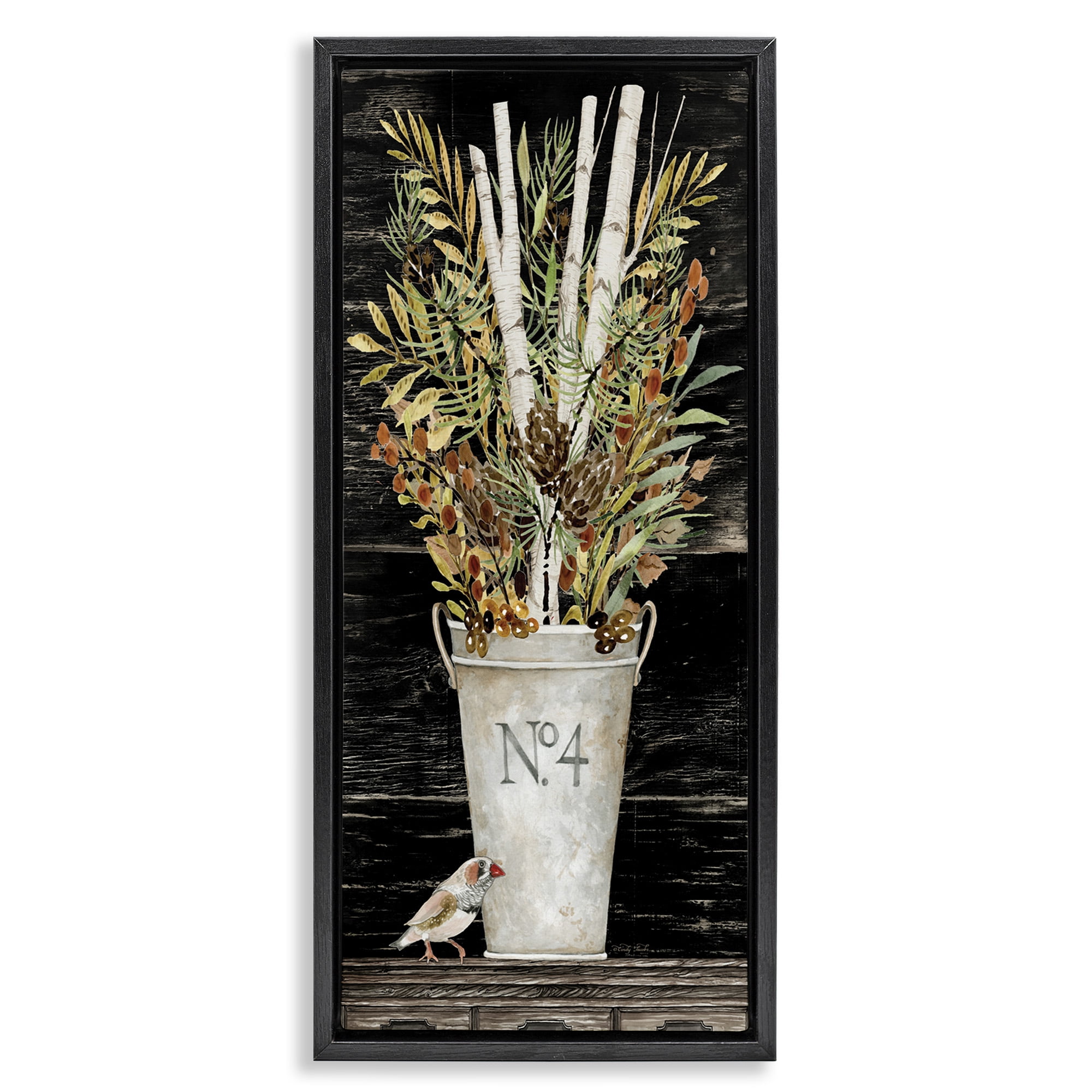 Stupell Industries Rustic Forest Greenery Bouquet Botanical & Floral Painting Black Floater Framed Canvas Art Print Wall Art, 11 x 25