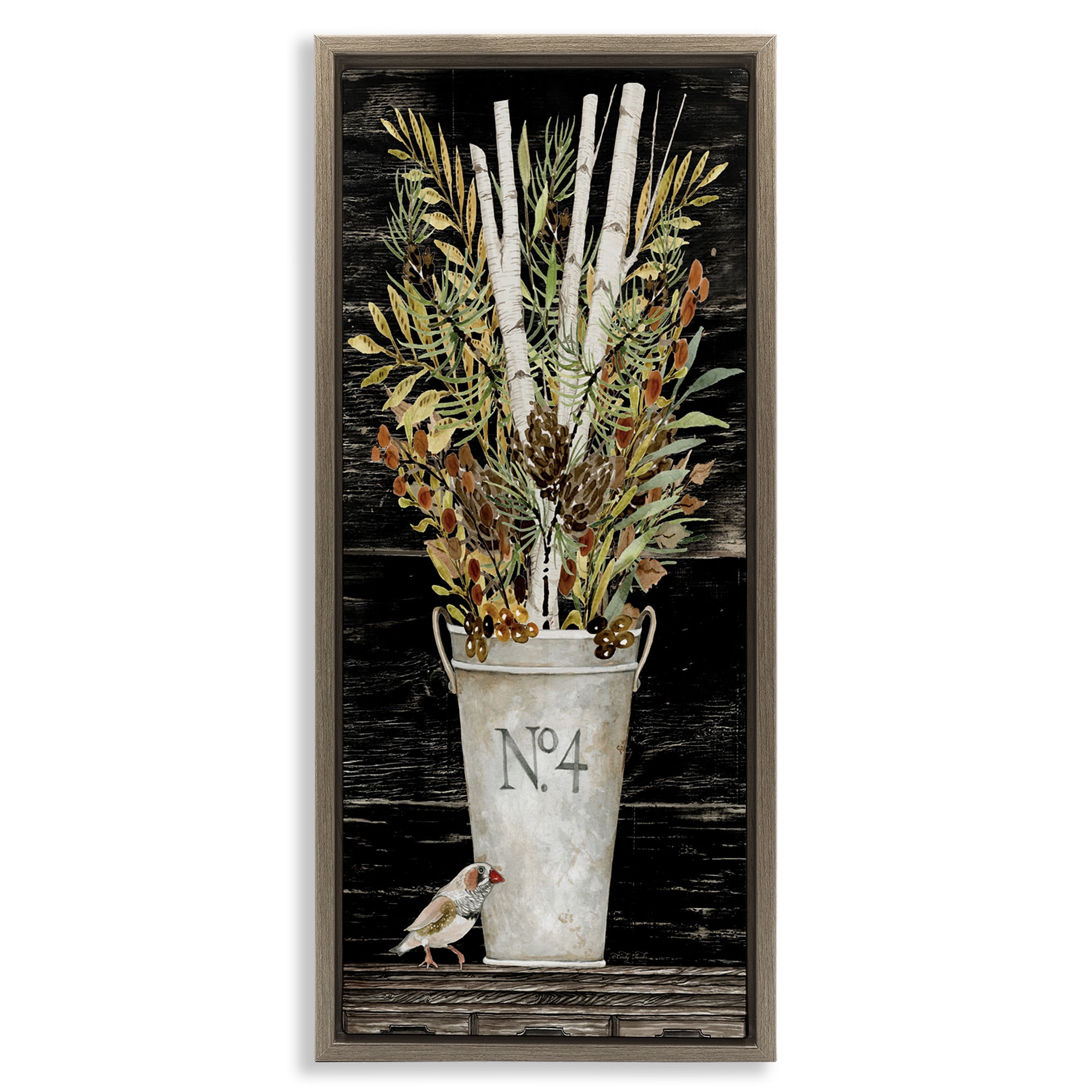 Stupell Industries Rustic Forest Greenery Bouquet Botanical & Floral Painting Brown Floater Framed Canvas Art Print Wall Art, 11 x 25