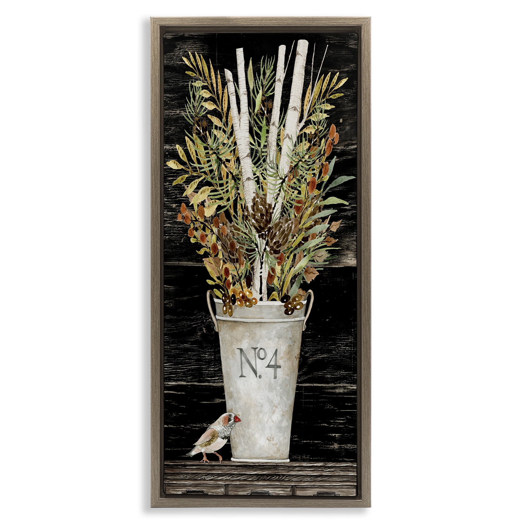 Stupell Industries Rustic Forest Greenery Bouquet Botanical & Floral Painting Brown Floater Framed Canvas Art Print Wall Art, 15 x 31
