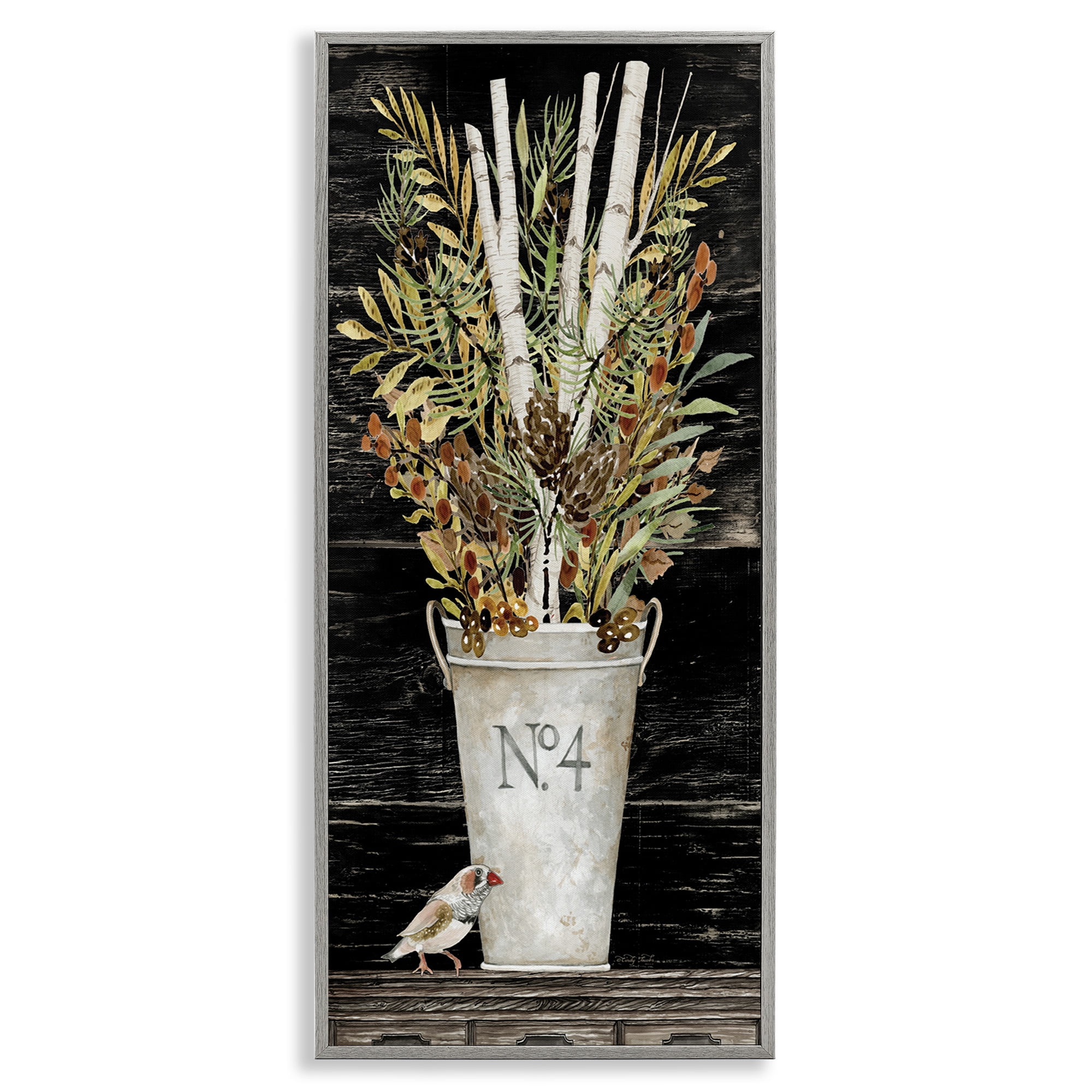 Stupell Industries Rustic Forest Greenery Bouquet Botanical & Floral Painting Gray Framed Art Print Wall Art, 10 x 24