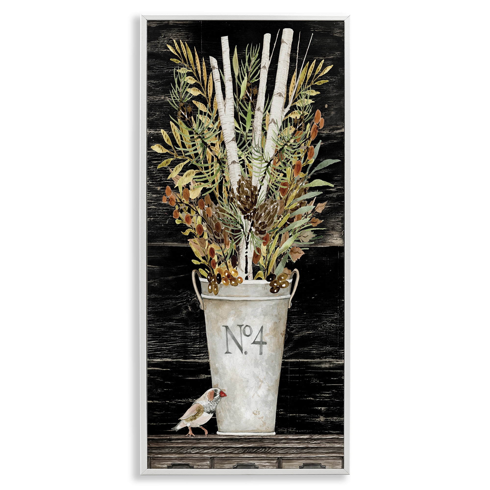 Stupell Industries Rustic Forest Greenery Bouquet Botanical & Floral Painting White Framed Art Print Wall Art, 10 x 24