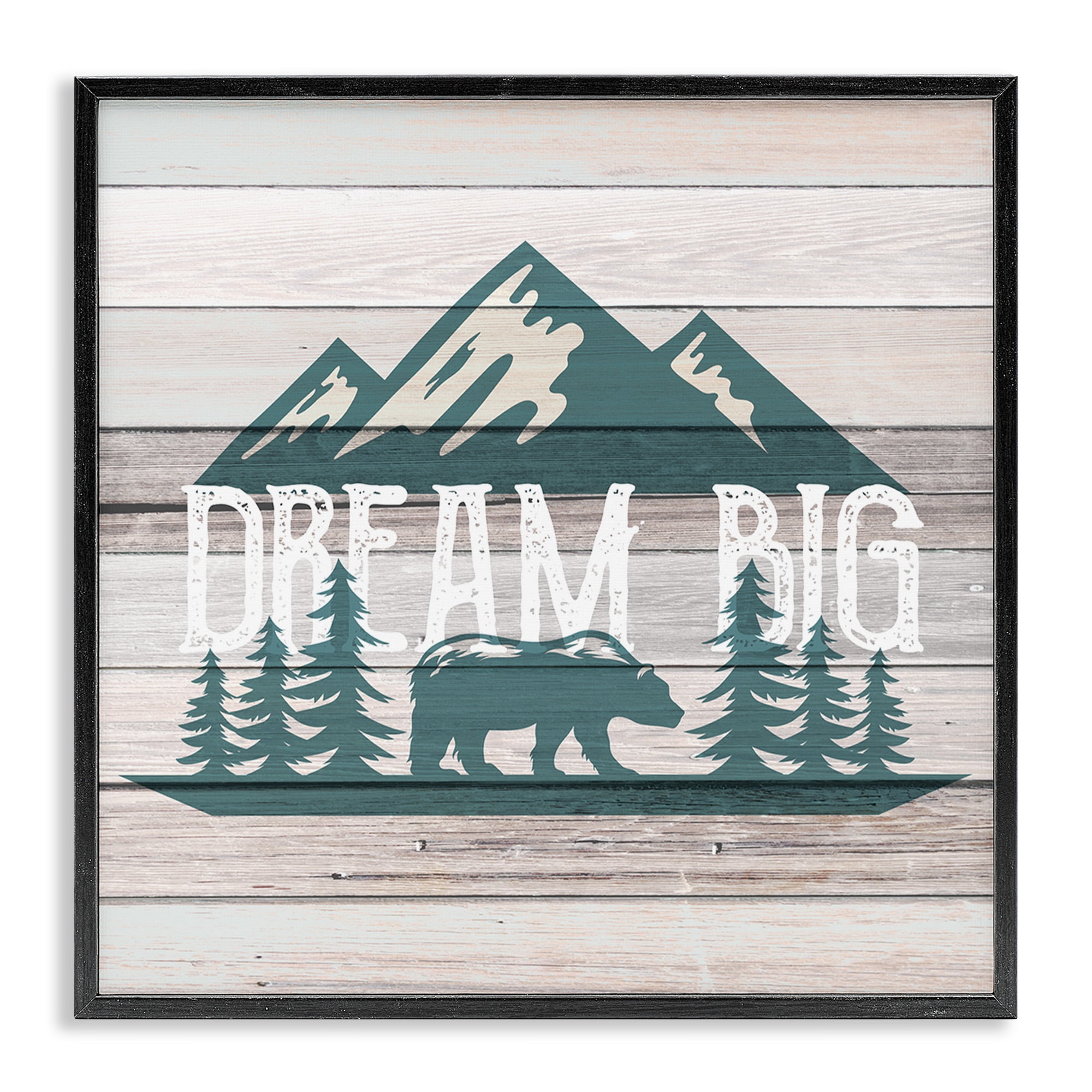 Stupell Industries Rustic Forest Mountain Adventure Dream Big Sentiments Typography Painting Black Framed Art Print Wall Art, 17 x 17