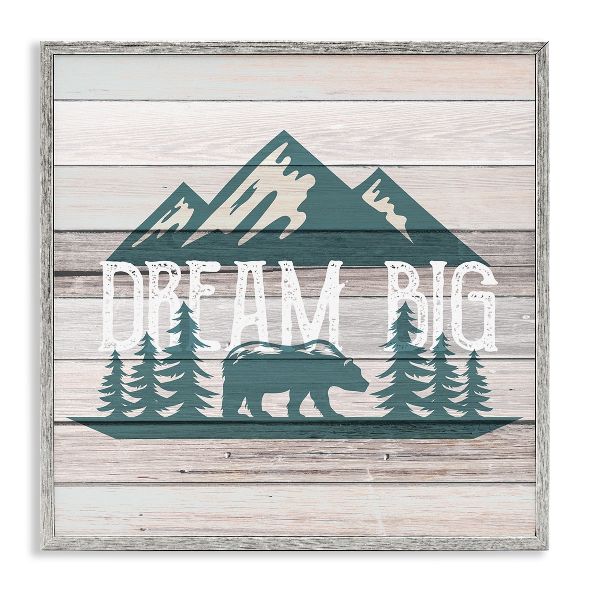 Stupell Industries Rustic Forest Mountain Adventure Dream Big Sentiments Typography Painting Gray Framed Art Print Wall Art, 24 x 24
