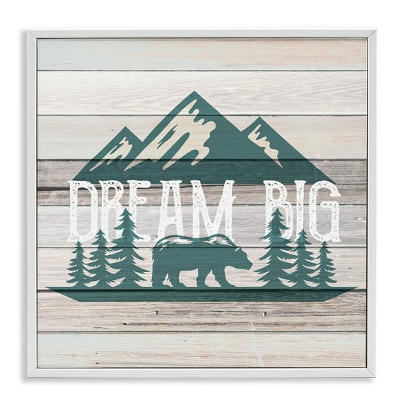 Stupell Industries Rustic Forest Mountain Adventure Dream Big Sentiments Typography Painting White Framed Art Print Wall Art, 17 x 17