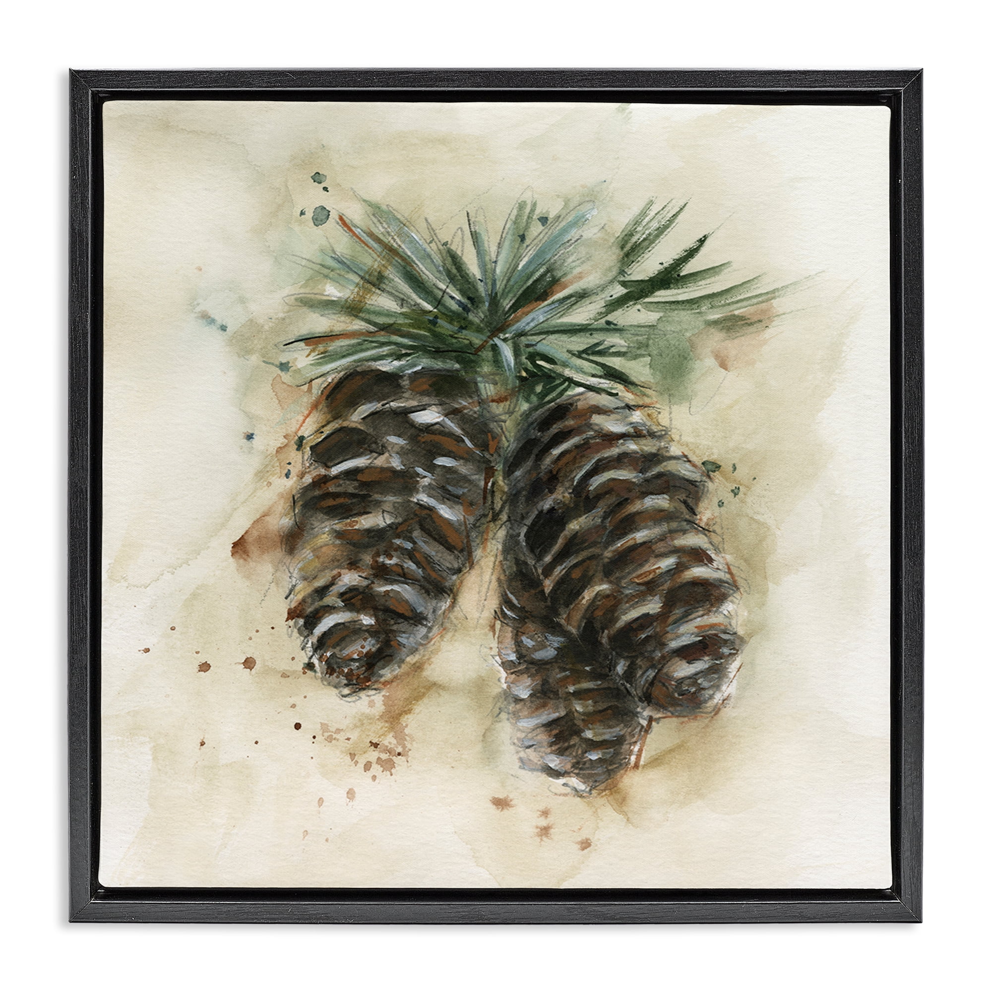 Stupell Industries Rustic Forest Pinecone Plants & Flowers Painting Black Floater Framed Canvas Art Print Wall Art, 25 x 25