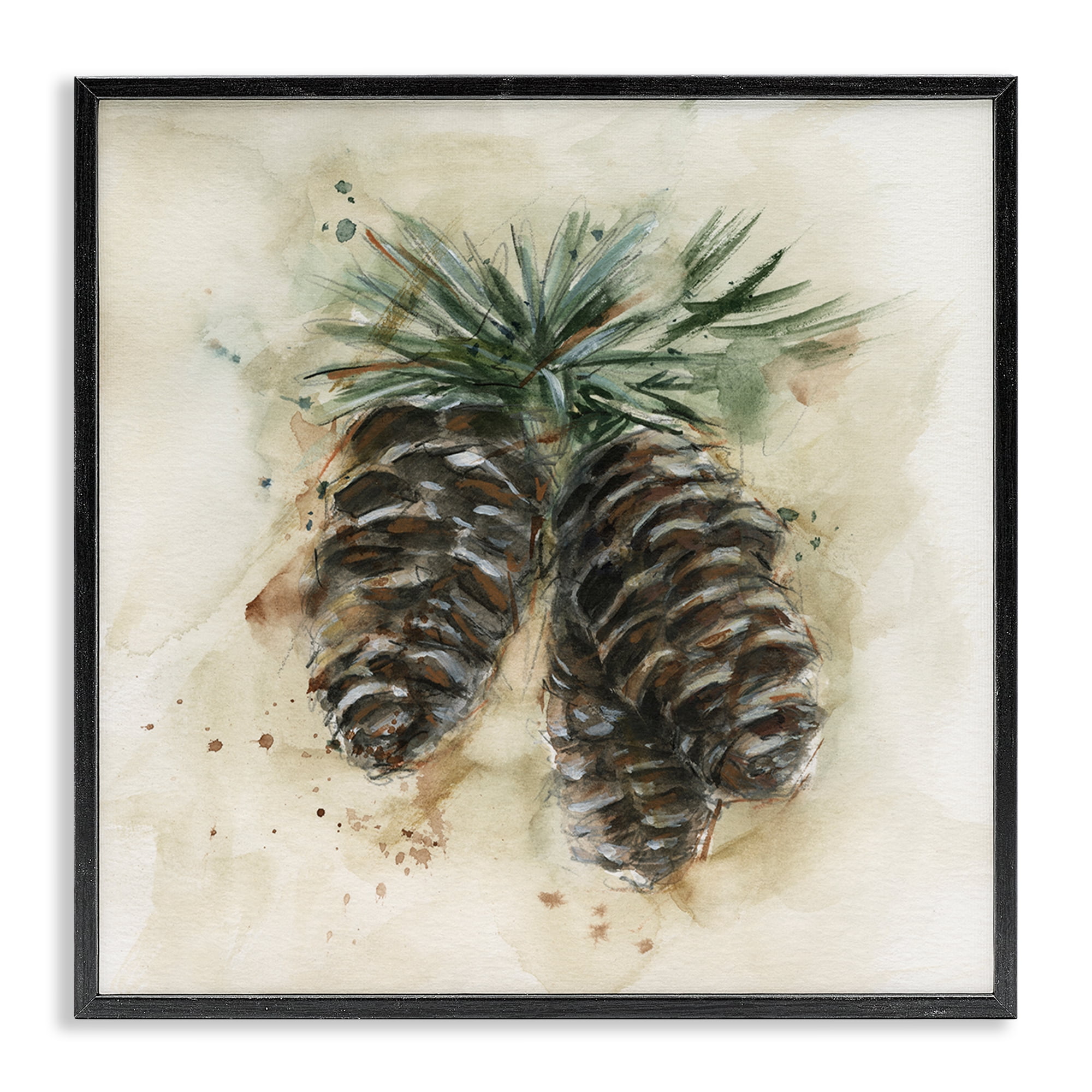 Stupell Industries Rustic Forest Pinecone Plants & Flowers Painting Black Framed Art Print Wall Art, 17 x 17