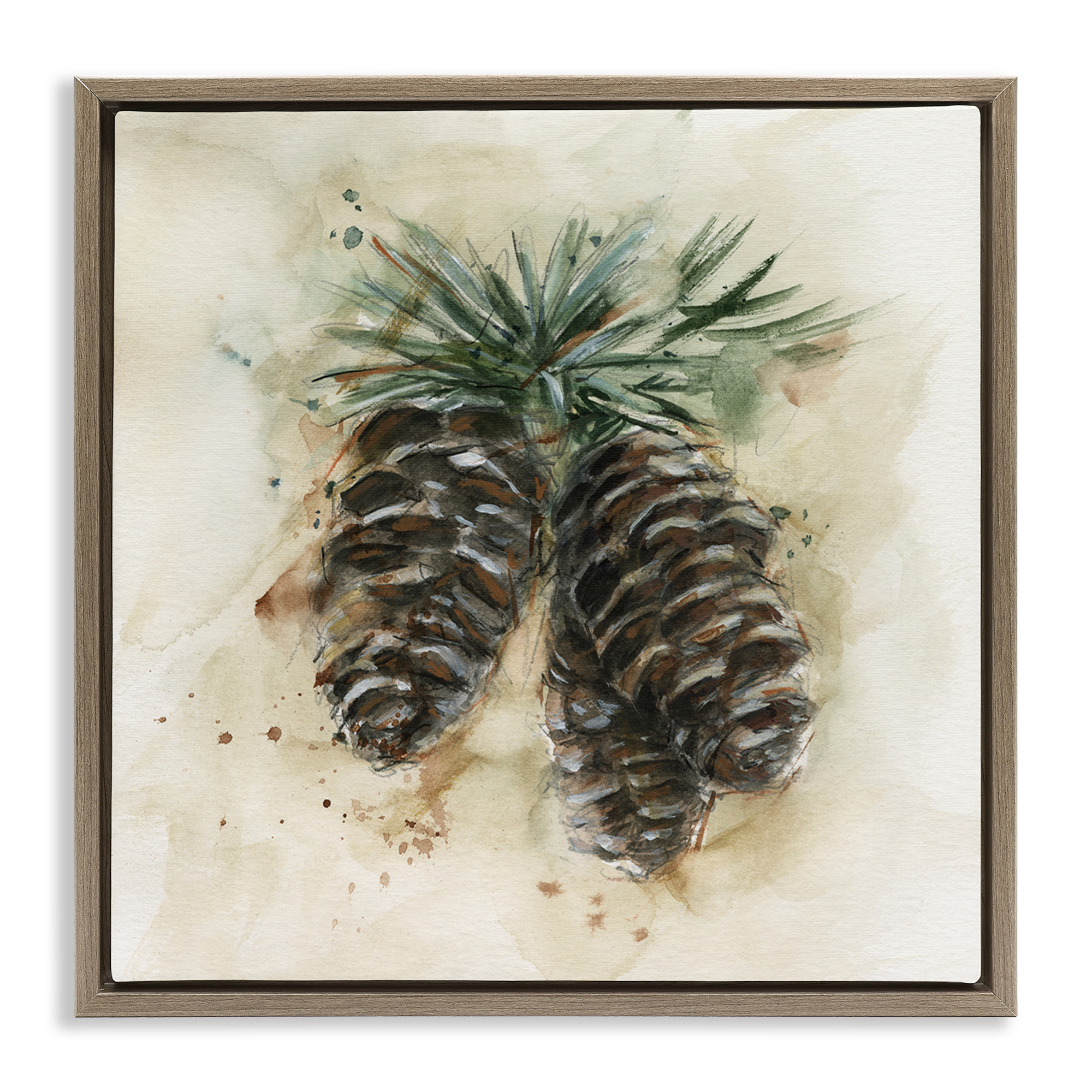 Stupell Industries Rustic Forest Pinecone Plants & Flowers Painting Brown Floater Framed Canvas Art Print Wall Art, 18 x 18
