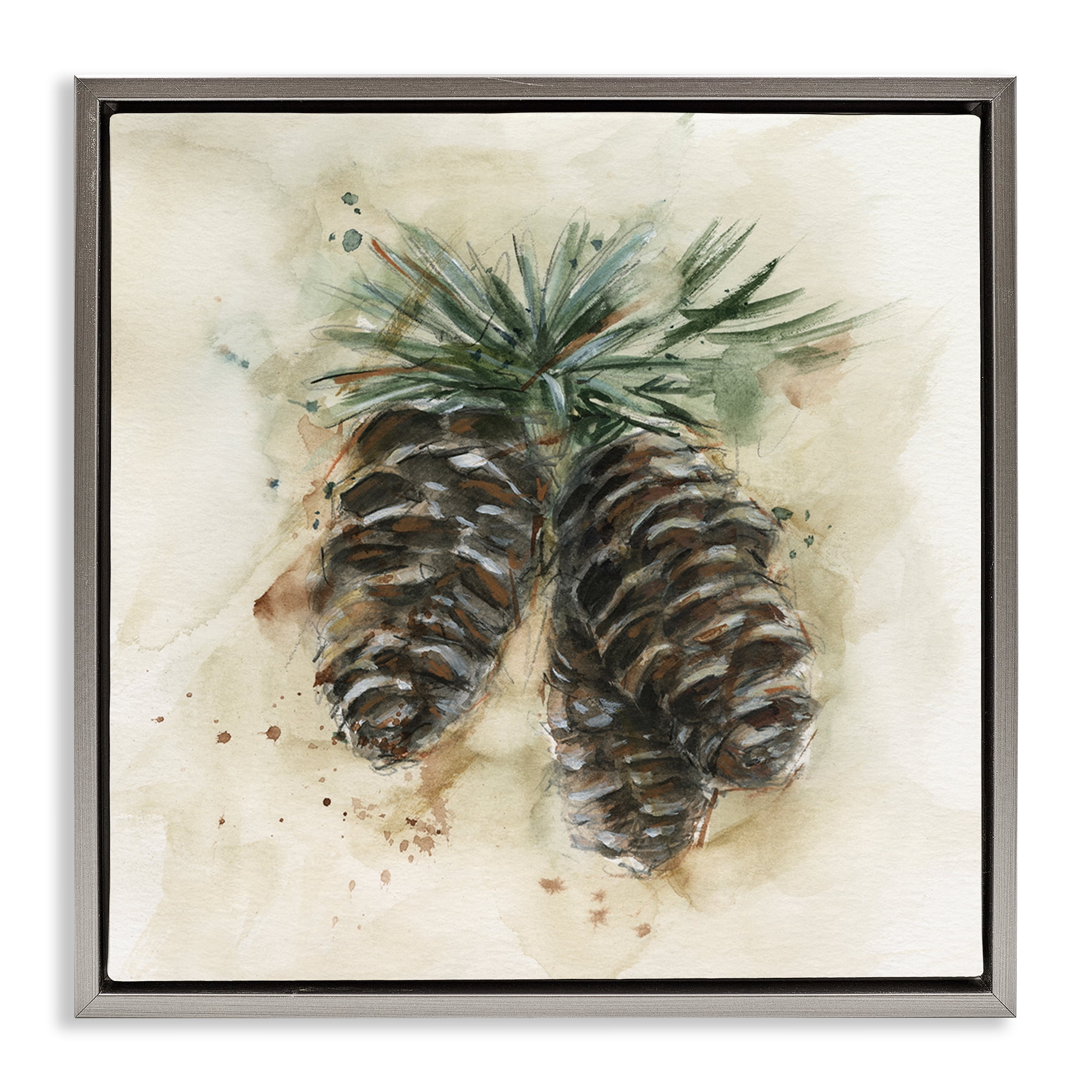 Stupell Industries Rustic Forest Pinecone Plants & Flowers Painting Gray Floater Framed Canvas Art Print Wall Art, 25 x 25