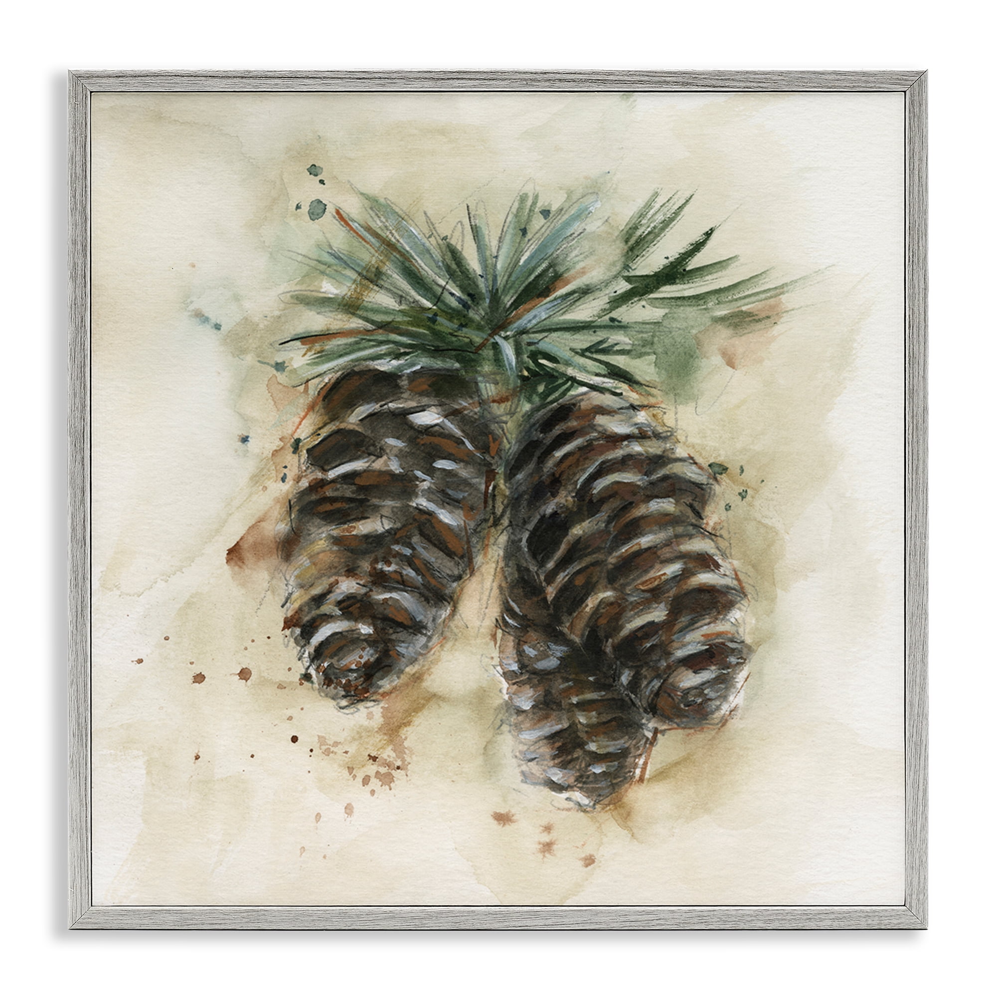 Stupell Industries Rustic Forest Pinecone Plants & Flowers Painting Gray Framed Art Print Wall Art, 24 x 24