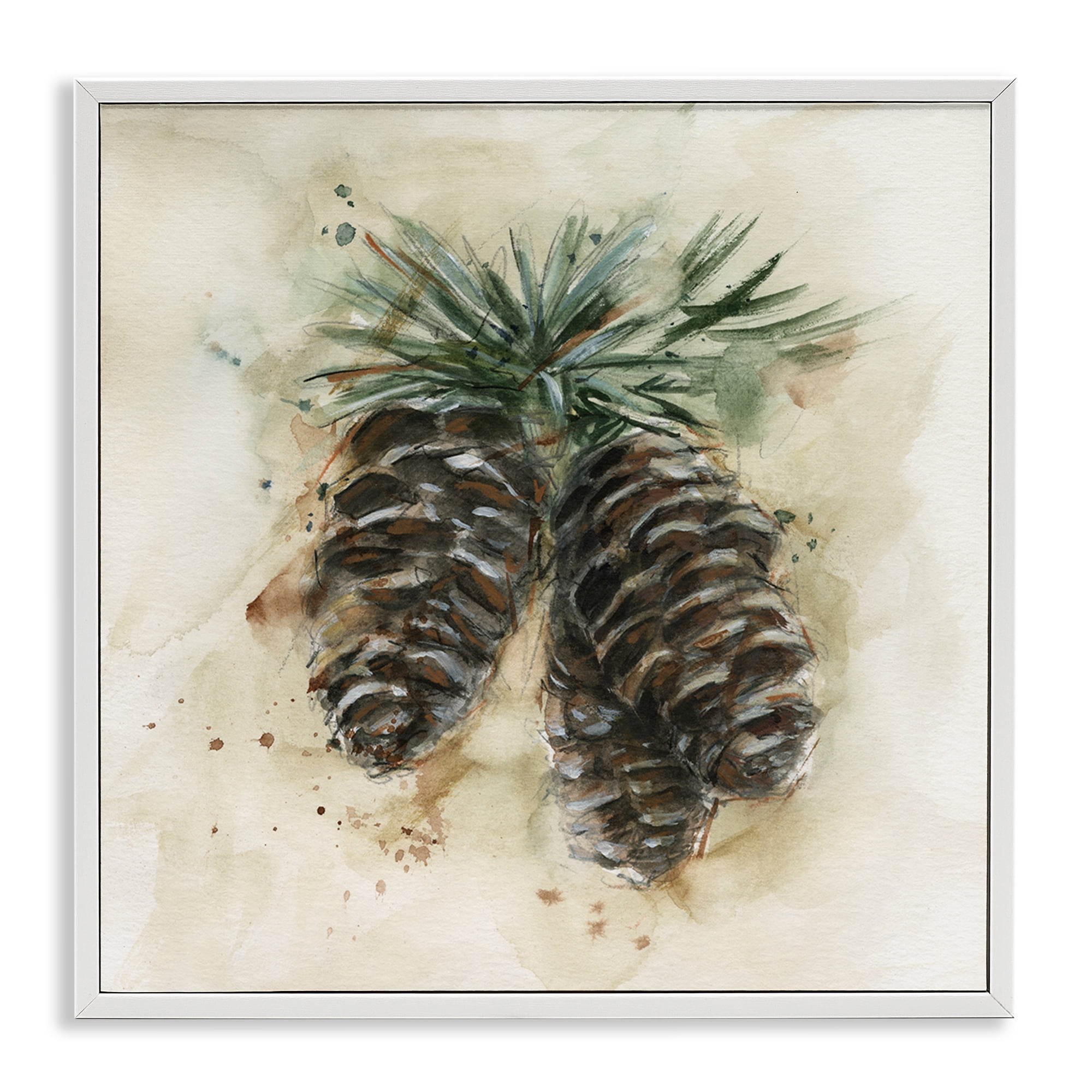 Stupell Industries Rustic Forest Pinecone Plants & Flowers Painting White Framed Art Print Wall Art, 12 x 12