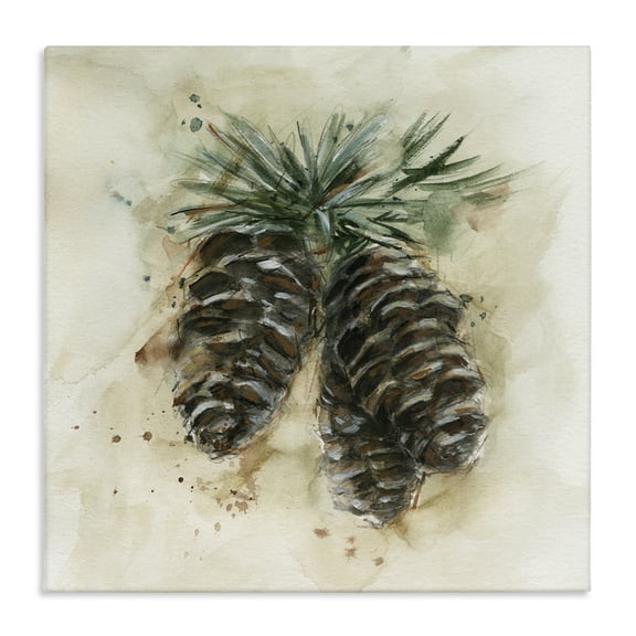 Stupell Industries Rustic Forest Pinecone Plants & Flowers Painting Wrapped Canvas Art Print Wall Art, 17 x 17