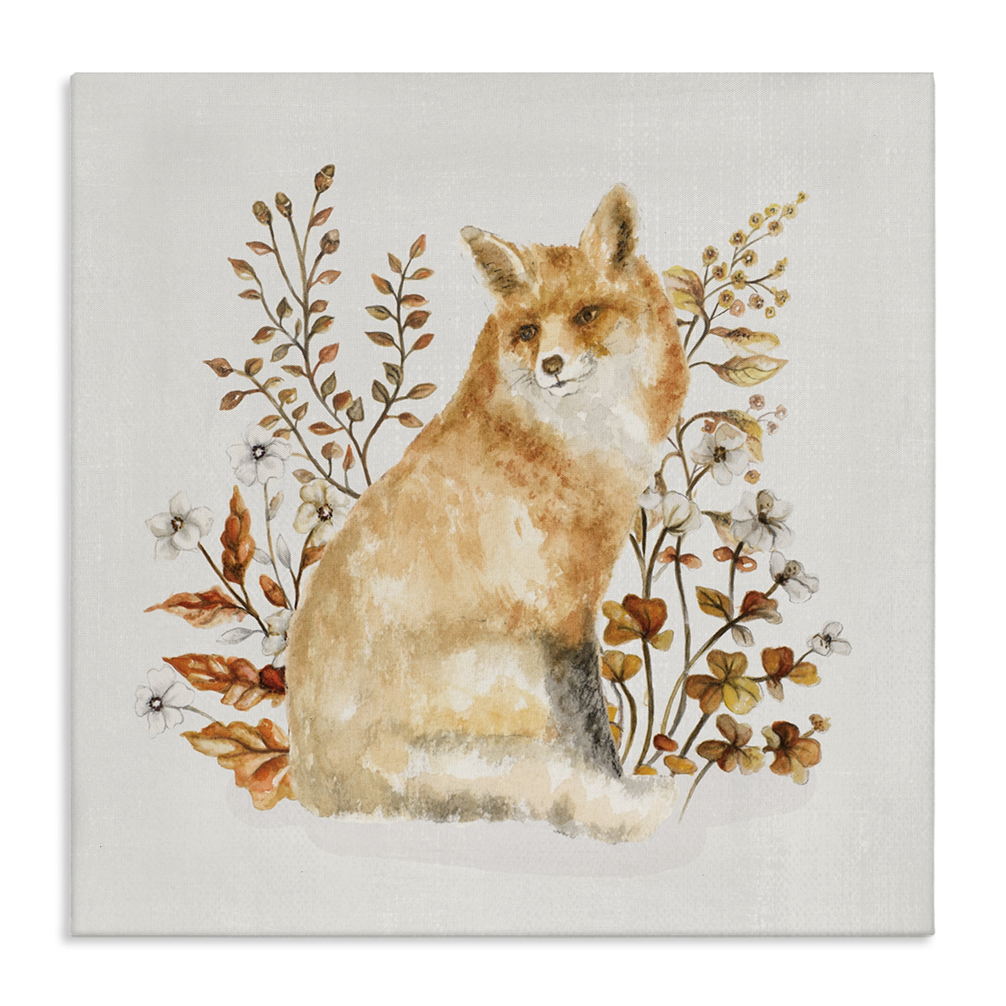 Stupell Industries Rustic Fox & Botanicals Animals & Insects Painting Gallery Wrapped Canvas Art Print Wall Art, 30 x 30