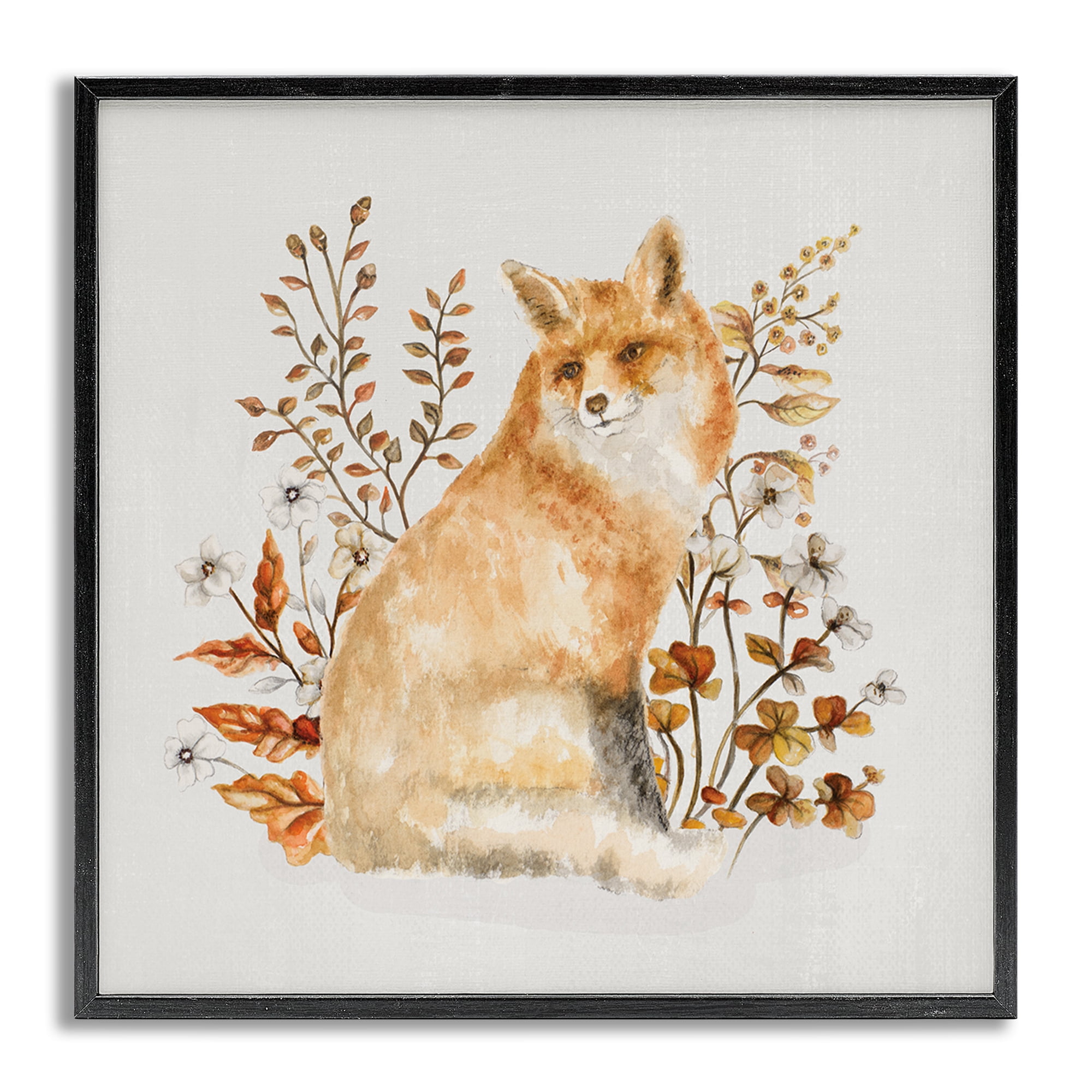 Stupell Industries Rustic Fox & Botanicals Animals & Insects Painting Gray Framed Art Print Wall Art, 17 x 17