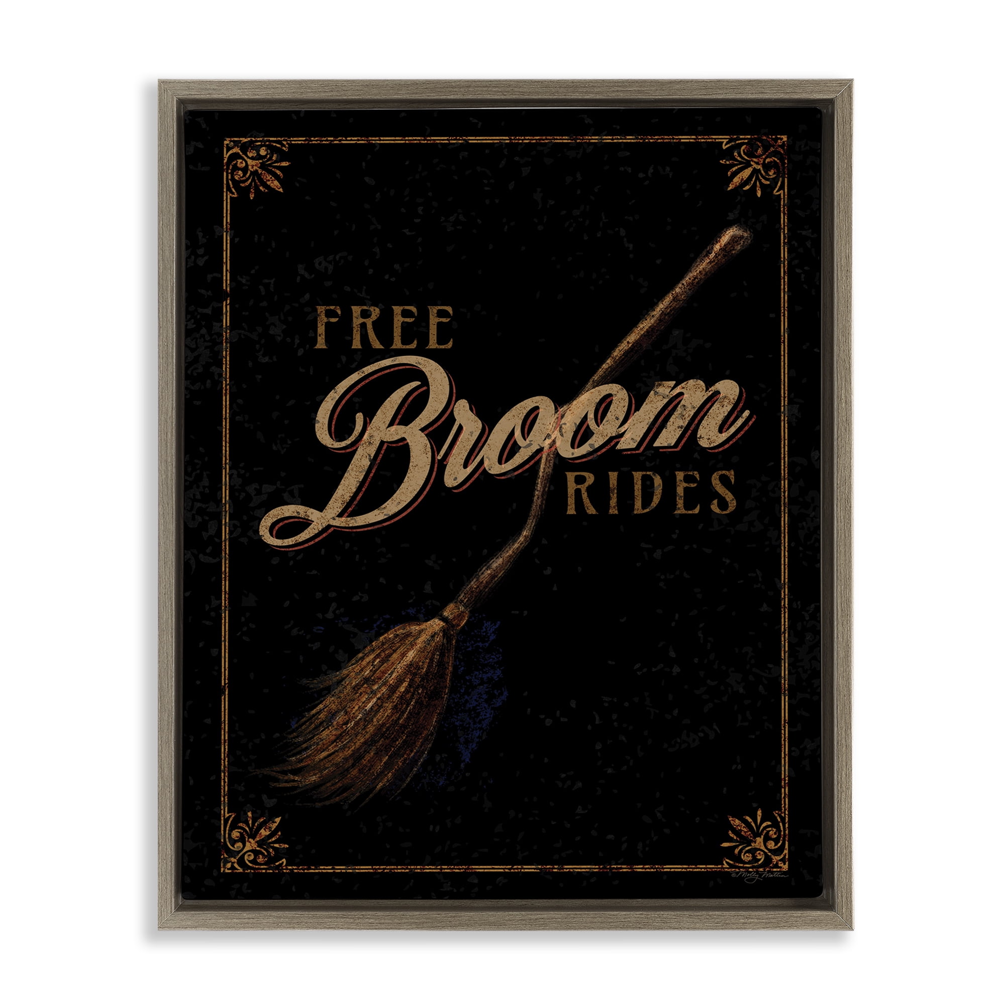 Stupell Industries Rustic Free Broom Rides Holiday Painting Brown Floater Framed Art Print Wall Art, 25 x 31