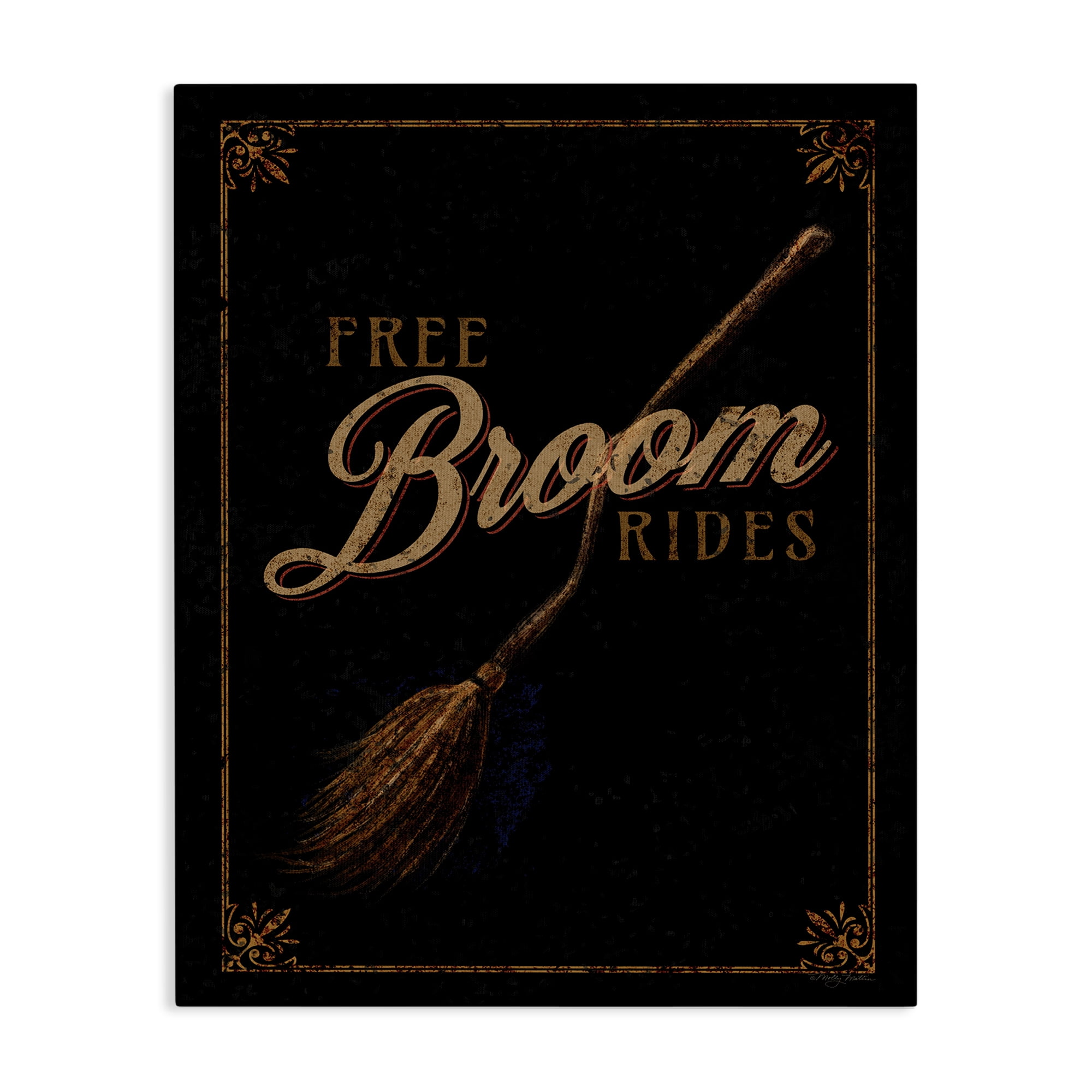 Stupell Industries Rustic Free Broom Rides Holiday Painting Gallery Wrapped Canvas Art Print Wall Art, 36 x 48