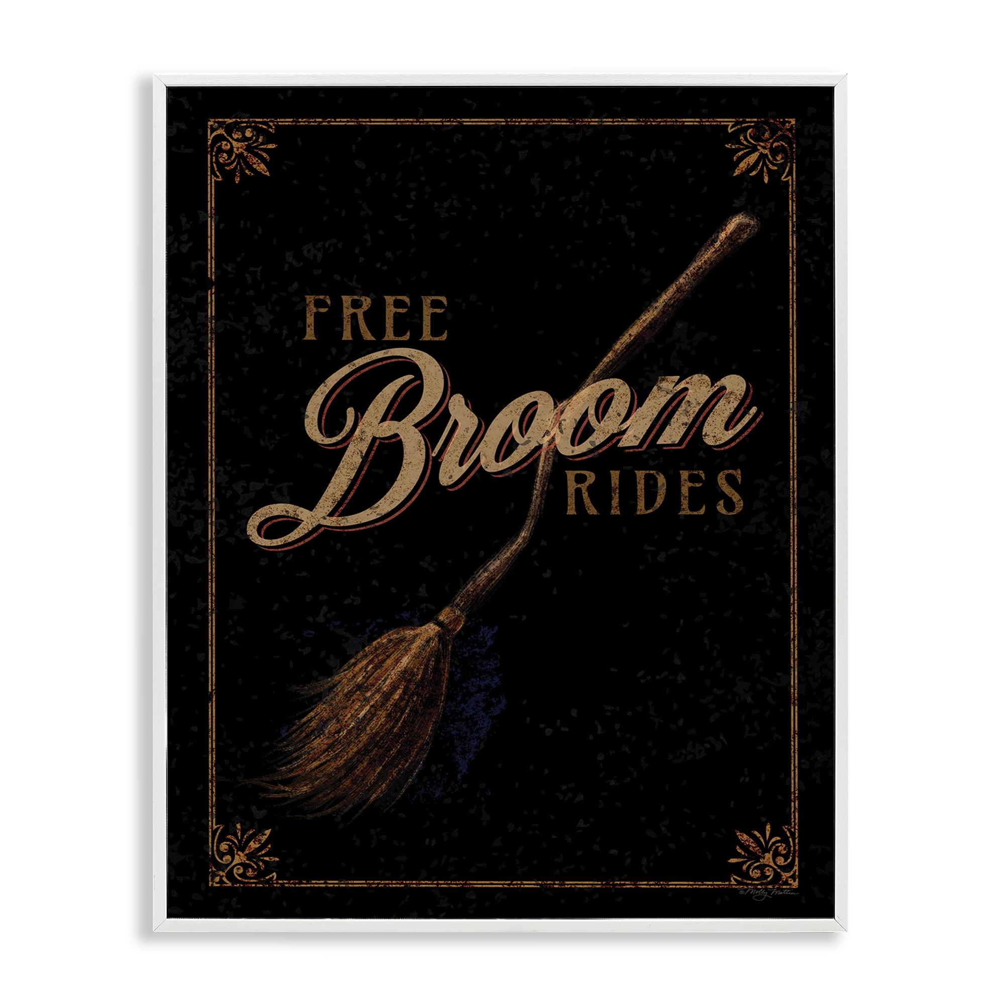 Stupell Industries Rustic Free Broom Rides Holiday Painting White Framed Art Print Wall Art, 11 x 14